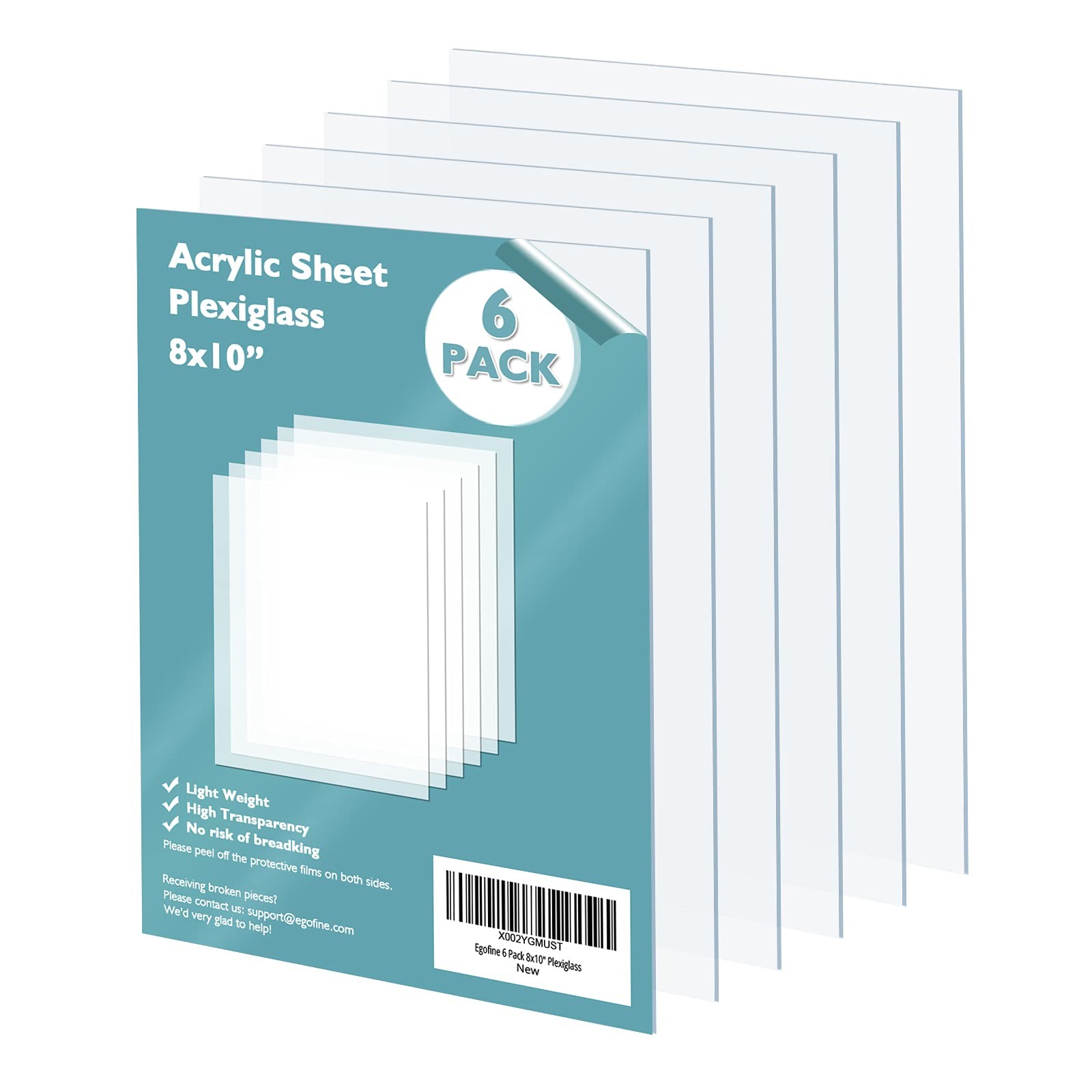 Plexiglass Sheets Acrylic Sheets 6 Pack of 8×10’’ 0.04 Thick Clear Plastic Ca…
