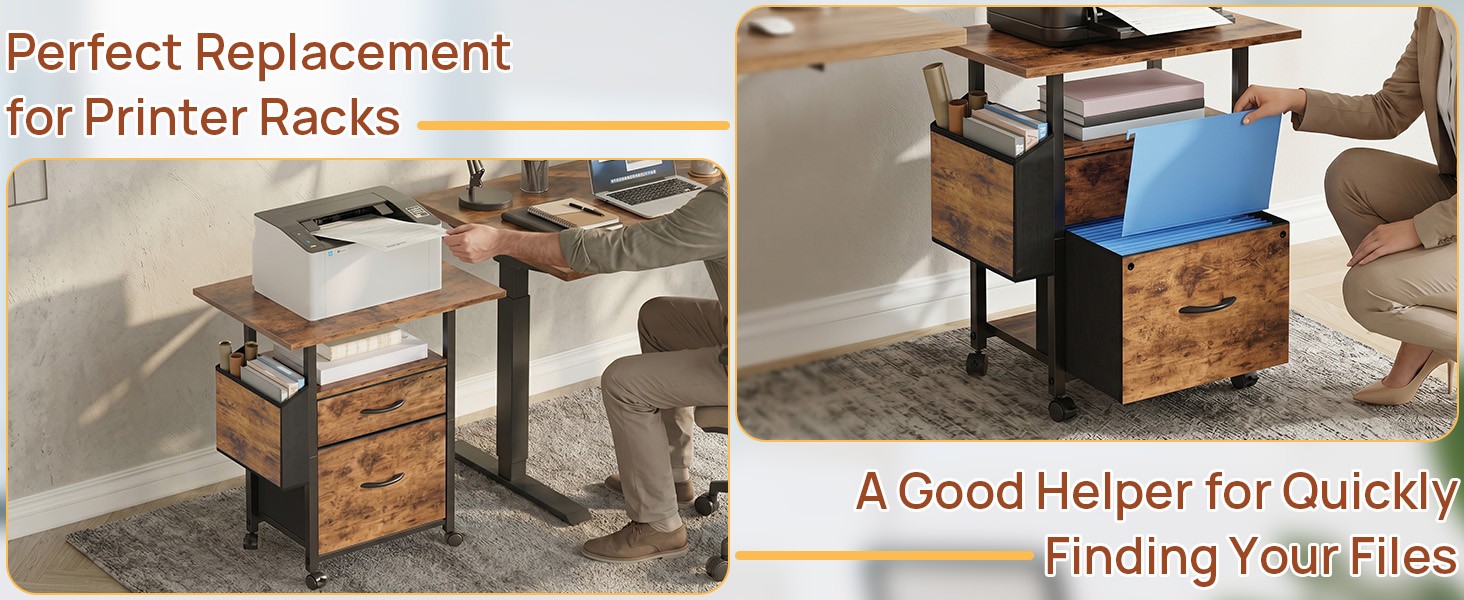 File Cabinets for Home Office, Small Printer Stand with Storage, Rolling Filing