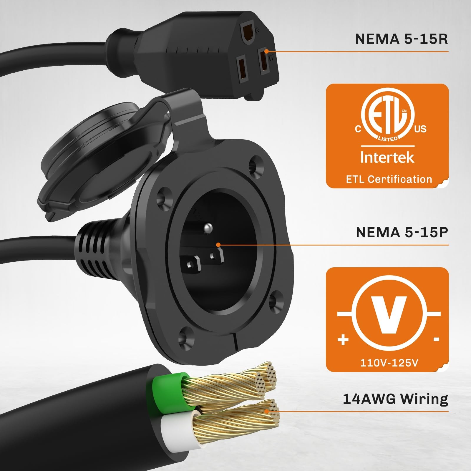 WELLUCK RV Shore Power Inlet Charger Plug 20 Amp 15Amp AC Port Plug, Black