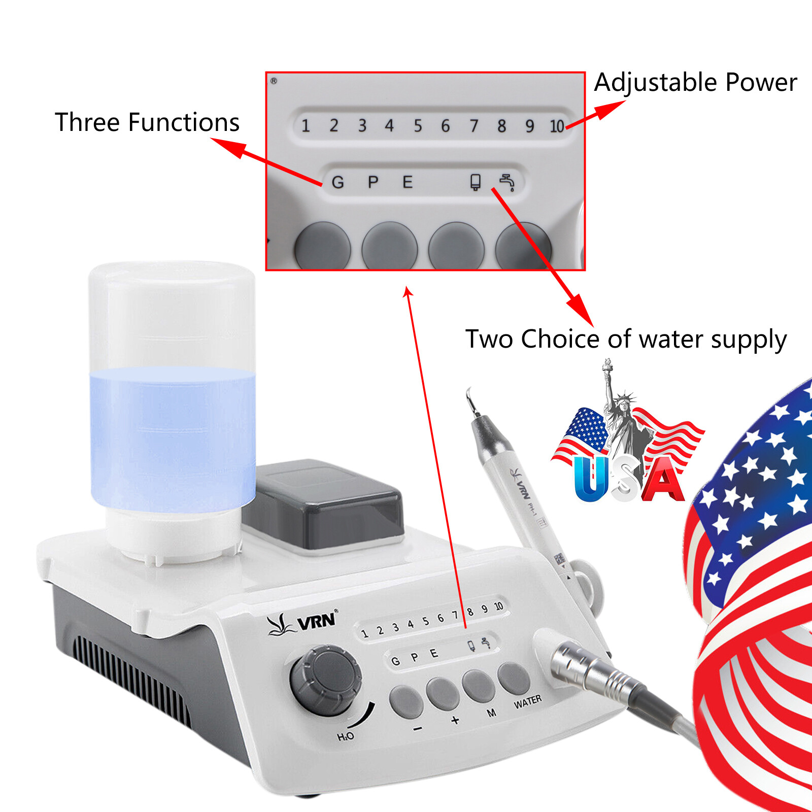 Upgrated Dental Ultrasonic Scaler fit EMS + LED Handpiece+Tips+Bottle VRN-A8