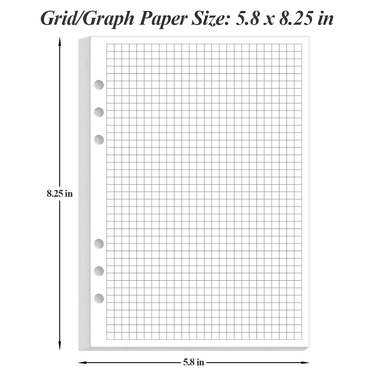 A5 Grid Refill Paper, 6-Hole Graph 5.8″ x 8.3″, Blue,Clear,White