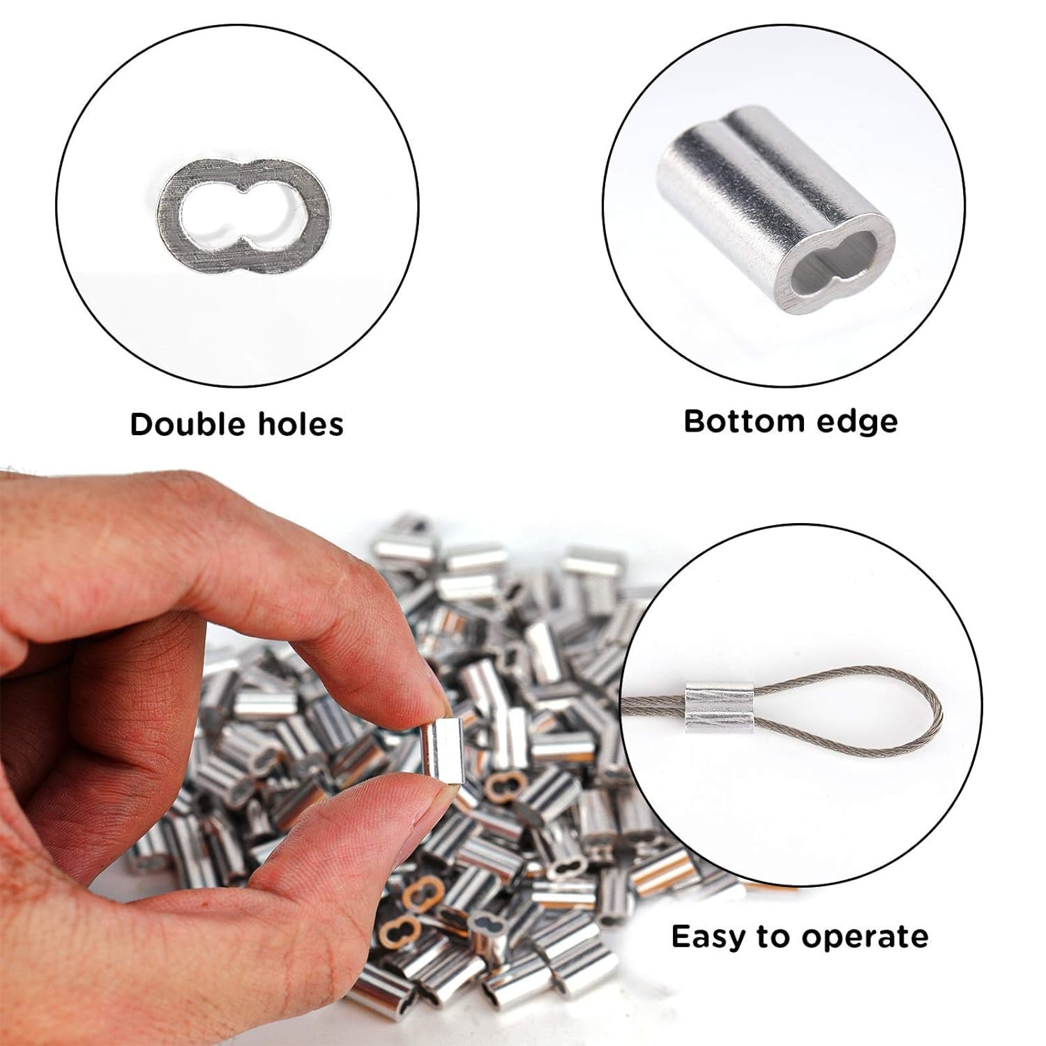 YAMASO 200pcs 1/16″ Aluminum Crimping Loop Sleeve, Cable Ferrule Wire Loop Sleev