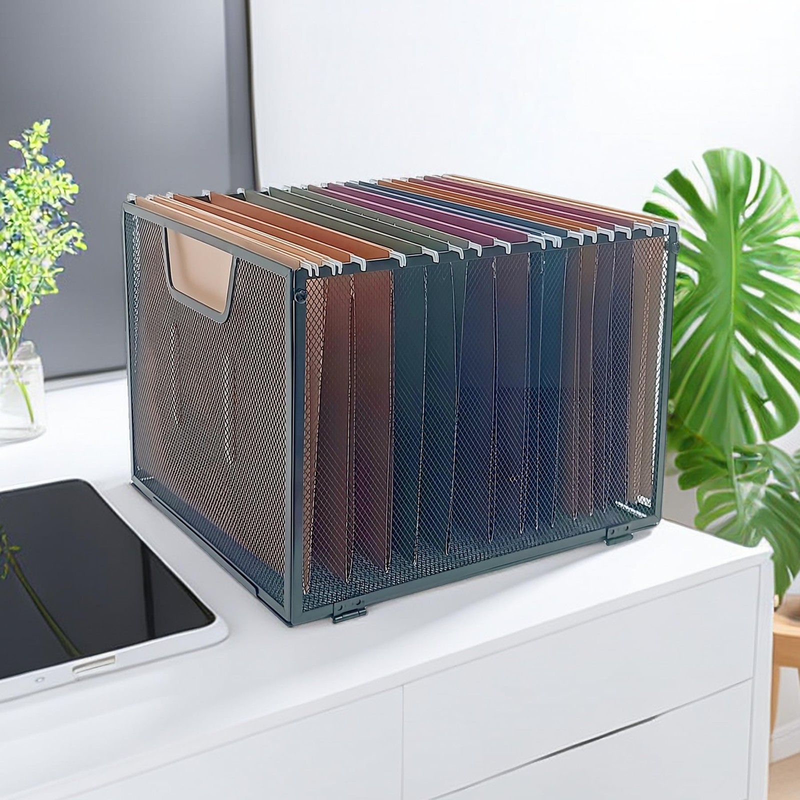 SREGGSIY 2 Pack Metal Hanging File Folder Organizer & Crate,Black Black