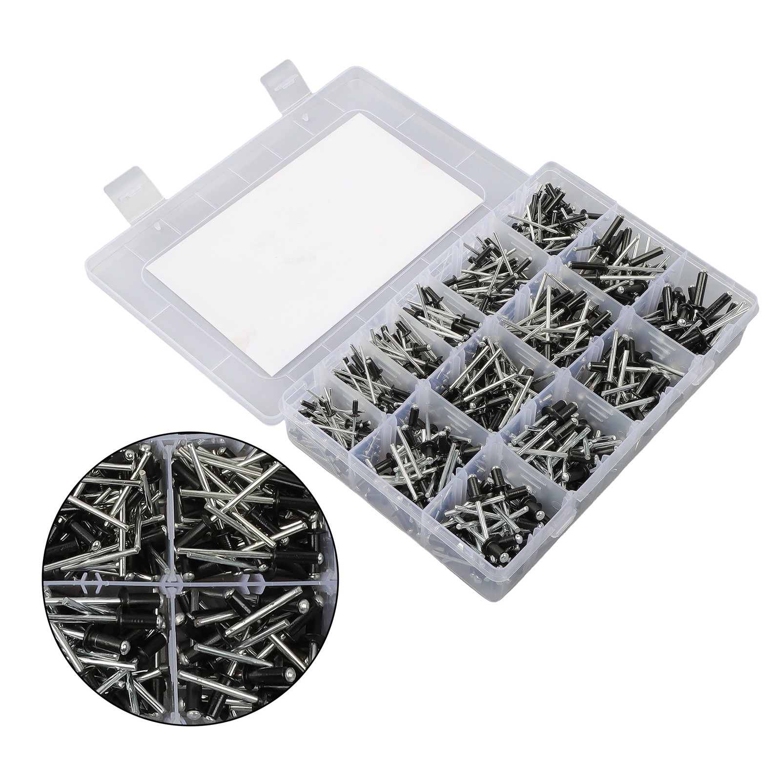 500 sets of rivet kits 3/32″ 1/8″ 5/32″ 3/16″ With 14 Standard Sizes W/ a Box