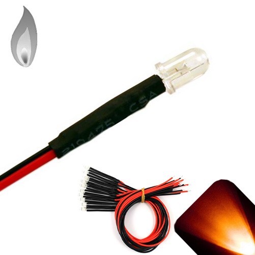 5 x 12v 5mm Pre wired LEDs Flickering Candle Amber Orange LED Bright PreWired