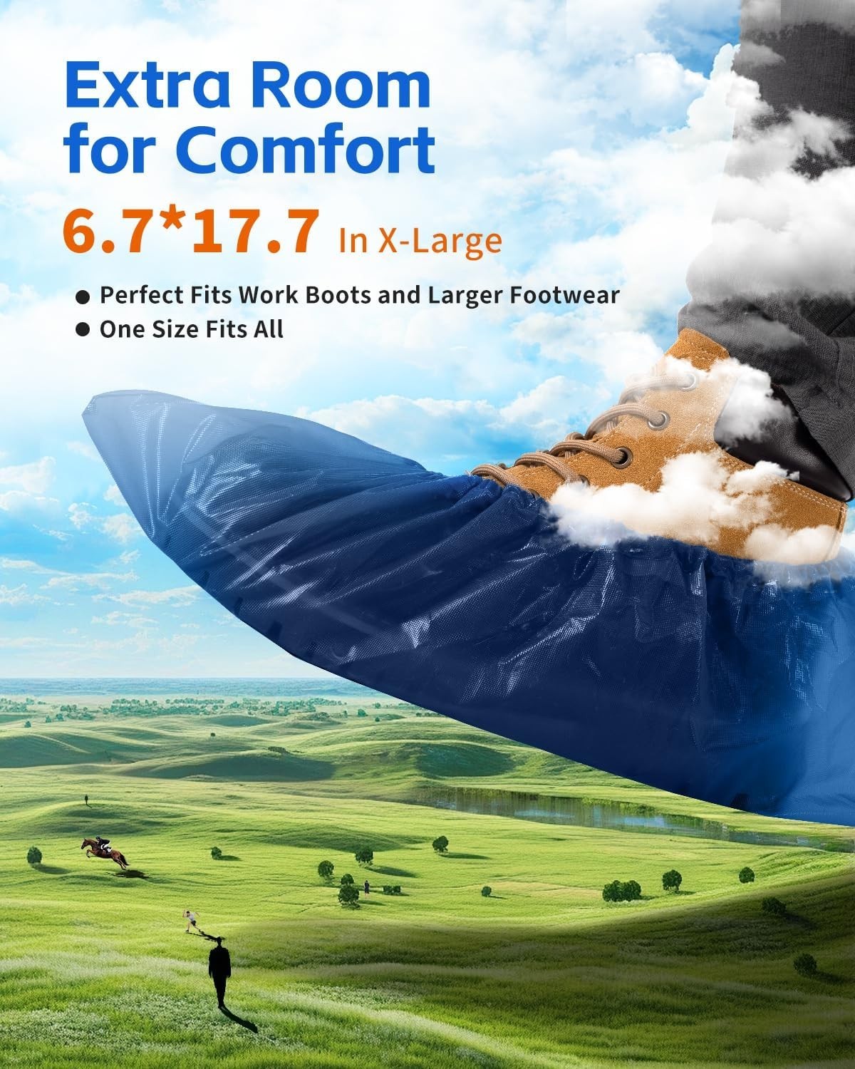 Disposable Boot Covers, XL 6.7″ x 17.7″, 100 Pack, Waterproof, Non-Slip