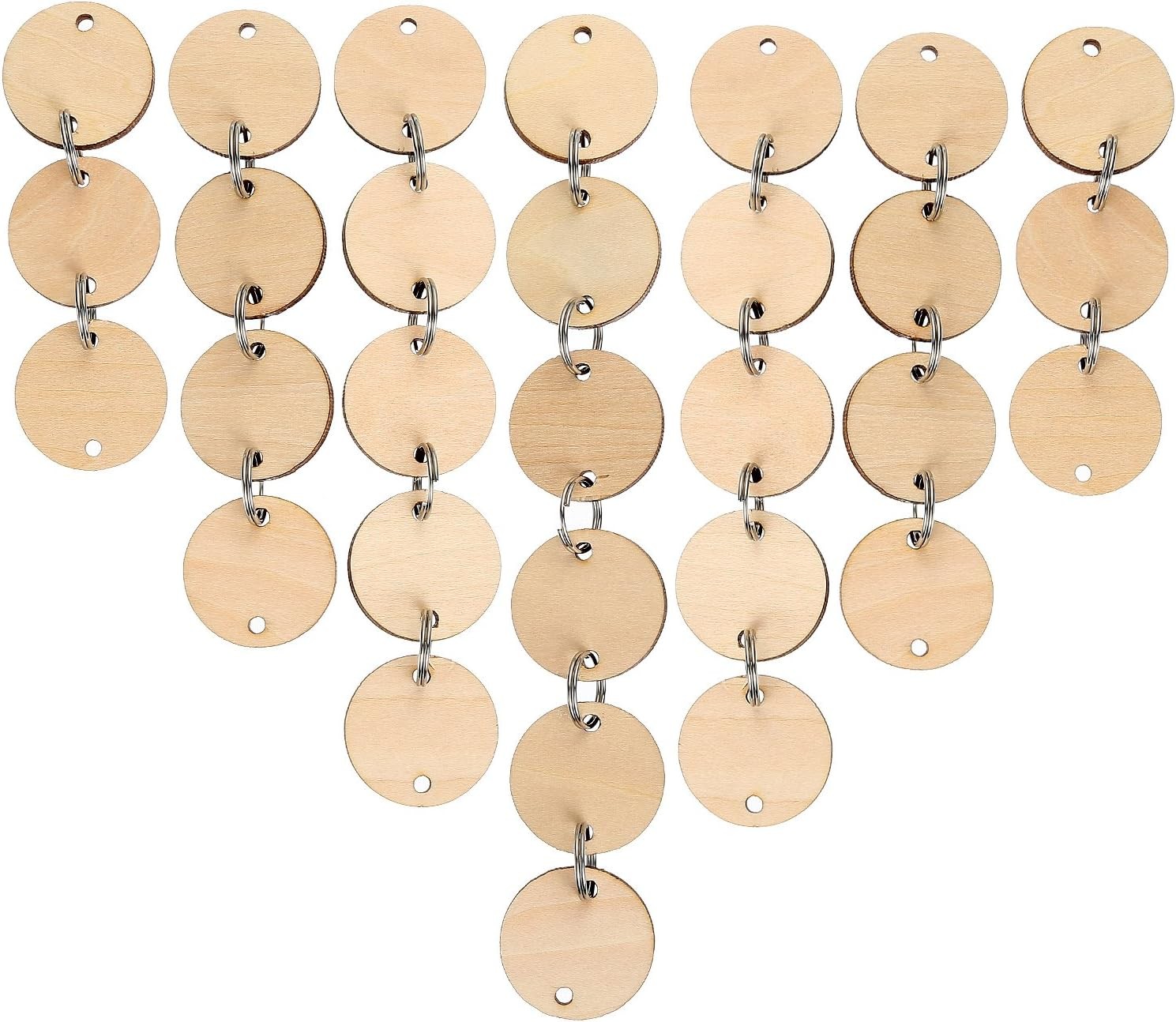 Bememo 1.5 inches/ 3.8 cm Round Wooden Discs with Holes, 100 Pieces 3.8CM