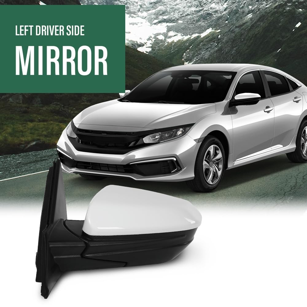 Left Power Mirror Manual Folding 3-Pin Honda Civic 2016-2021 White HO1320283