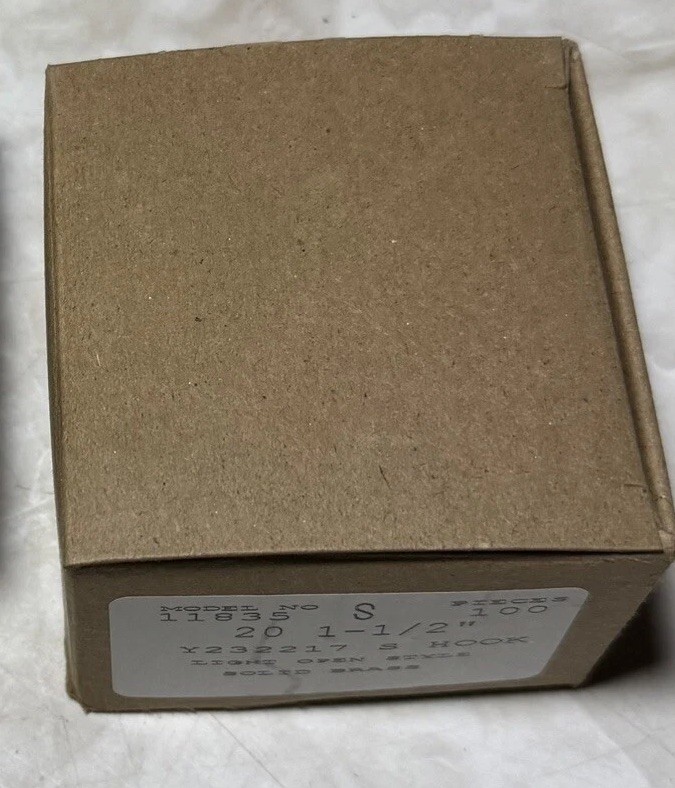 Box Of 100 Solid Brass S Hooks 1-1/2” 1.5” Light Open Style Brand New