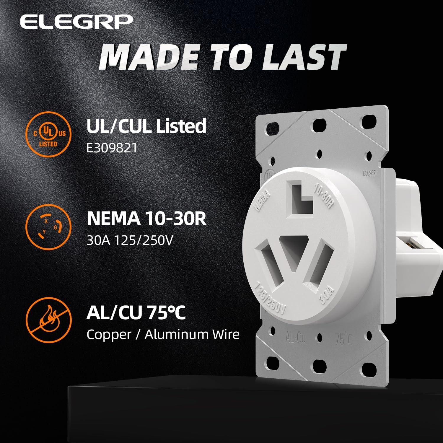 ELEGRP White 30 Amps 3 Prong Dryer Outlet, 125/250V Flush Mounting white