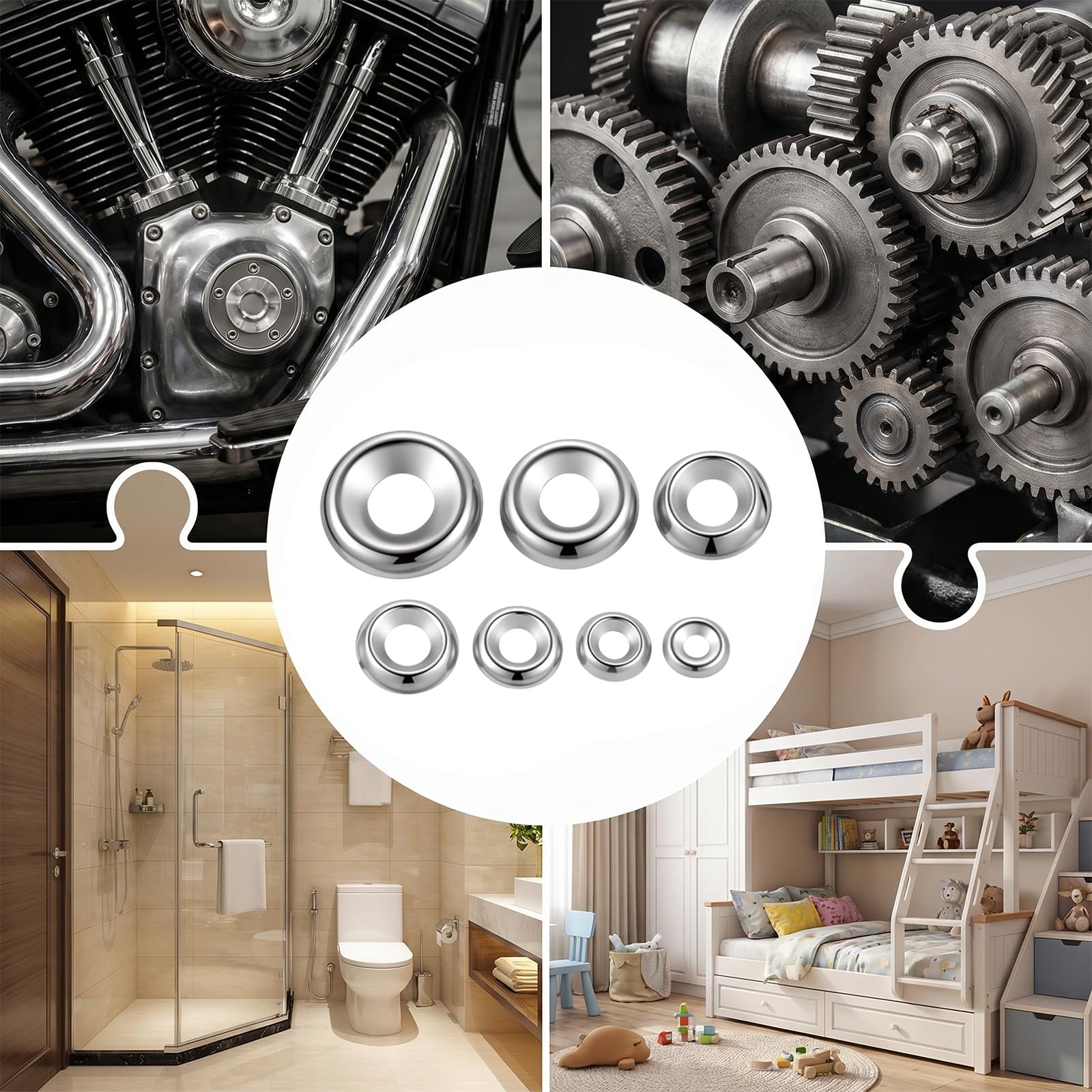 200 Pcs Finish Washers Countersunk Washers 7 Sizes Stainless Steel Cup Assort…