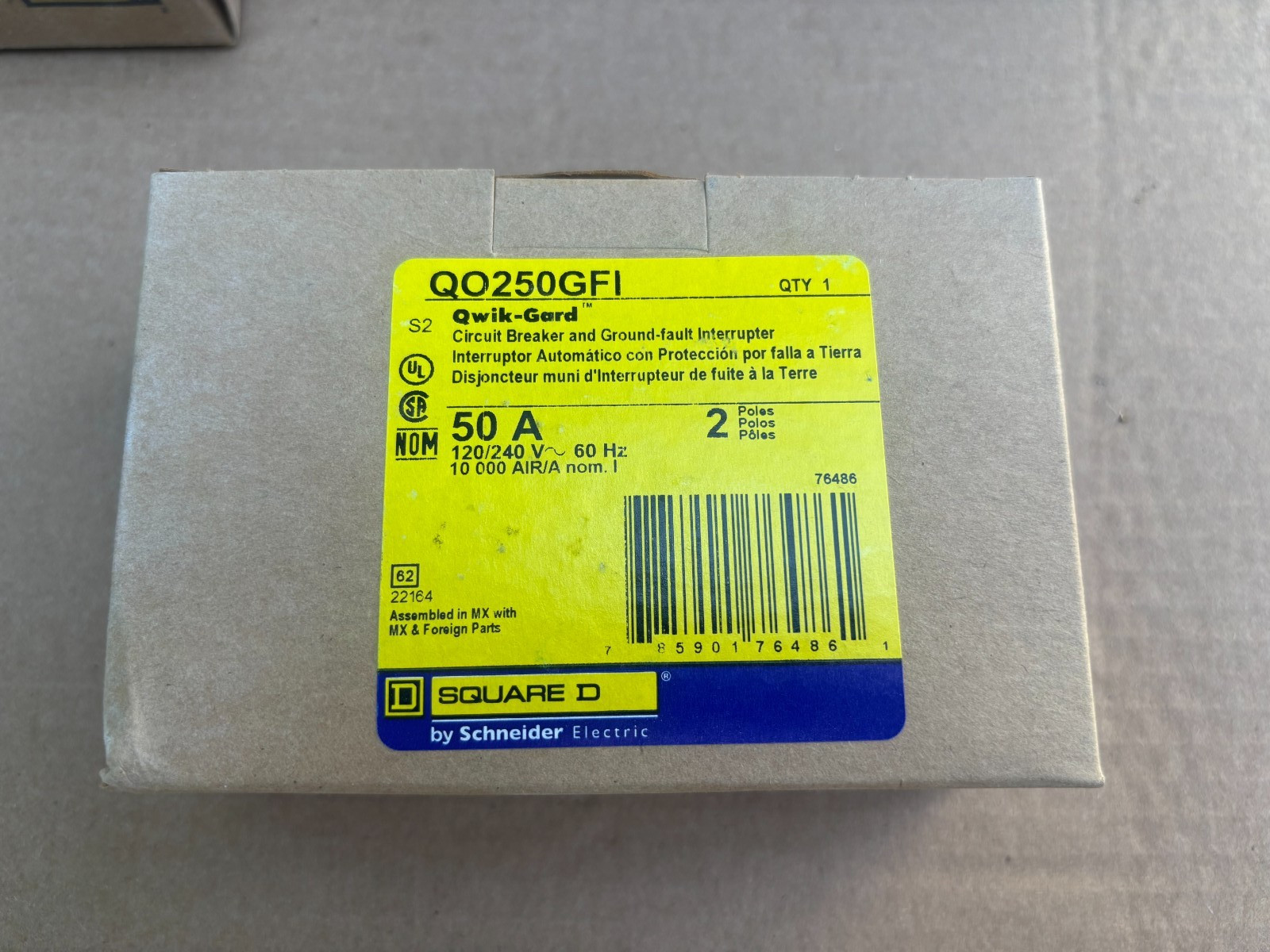 NEW IN BOX SQUARE D QO250GFI 2P 50A 240V GFI CIRCUIT BREAKER **FREE SHIPPING**