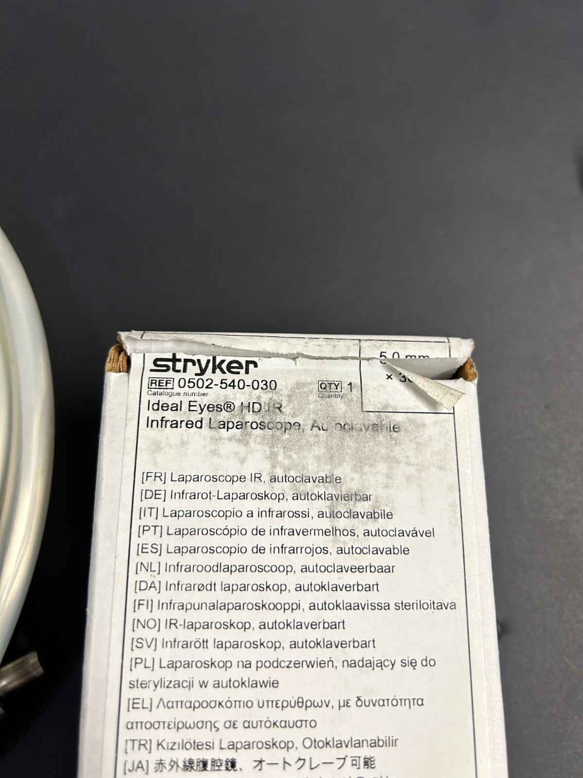 Stryker 502-540-030 5.0mm 30º IDEAL EYES HD IR Autoclavable Laparoscope, W/Cable