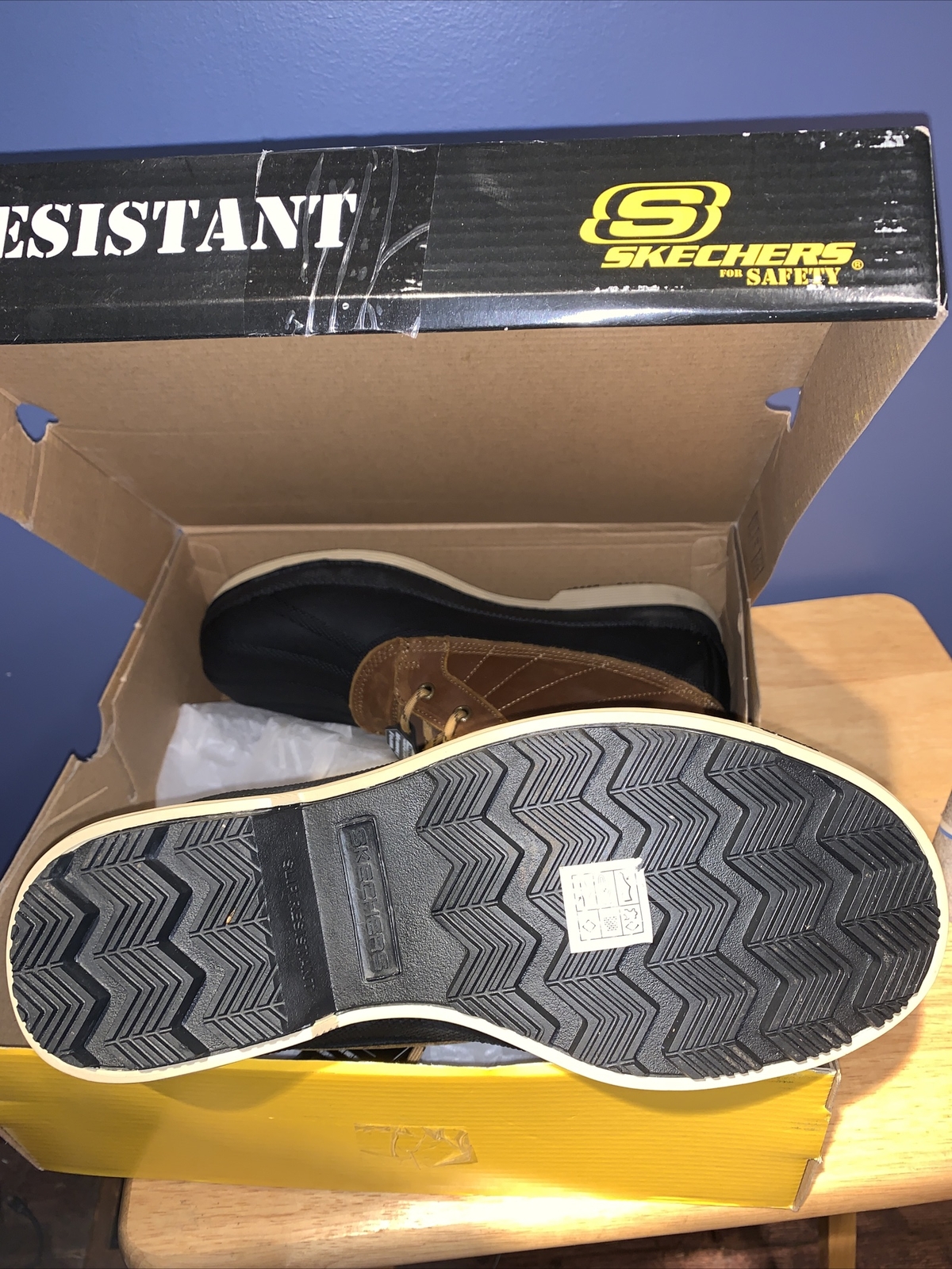 Skechers 9.5 Mens for safety Slip Resistant, Brown Robards Leather Synthetic