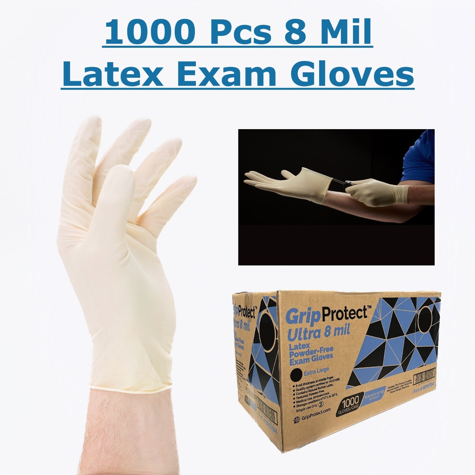 1000 Pcs Latex Exam Gloves 8 Mil Heavy Duty Medical Industrial M, L, XL