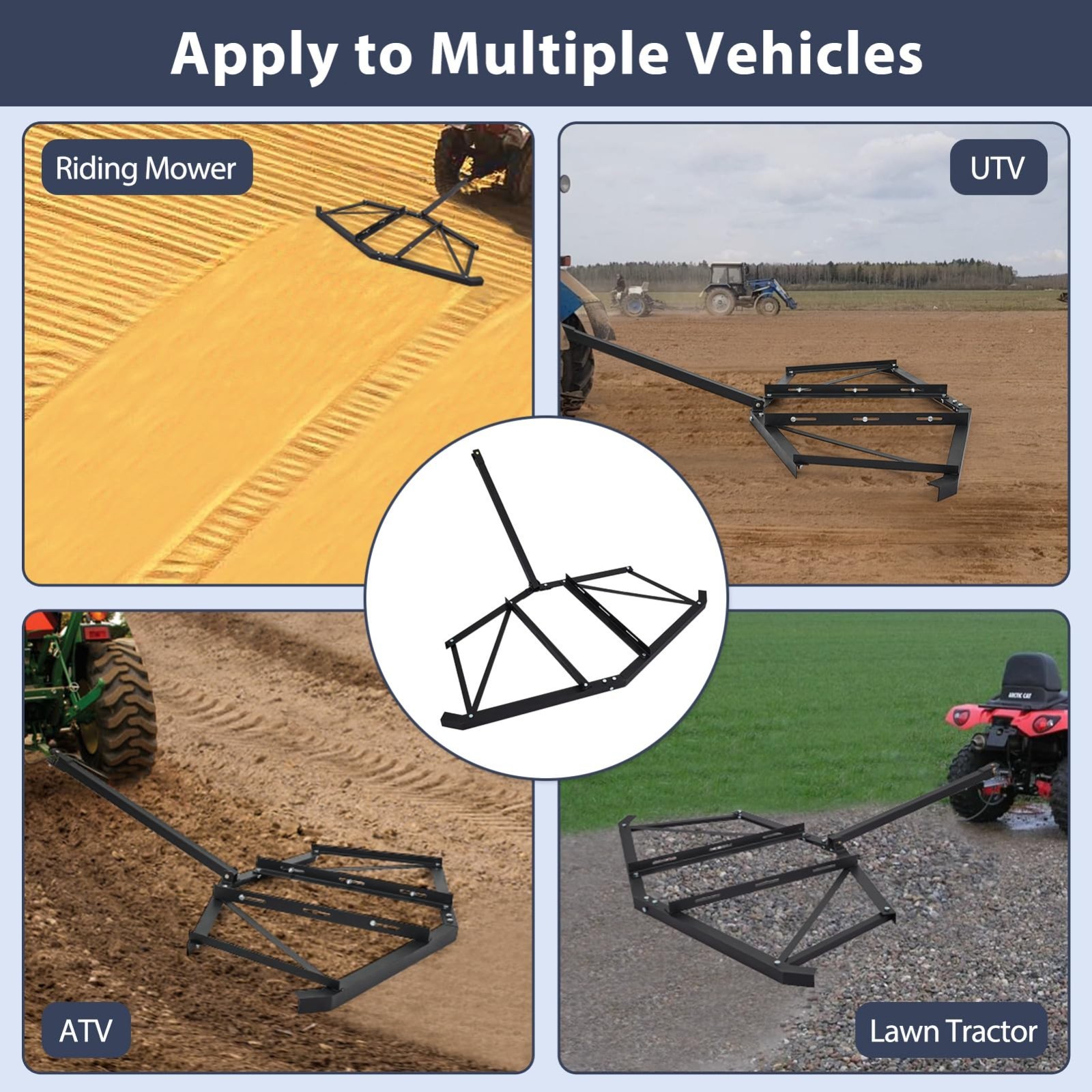 GRAVEE 74″ Drag Harrow Steel Tow Behind Driveway Grader with Adjustable Bars