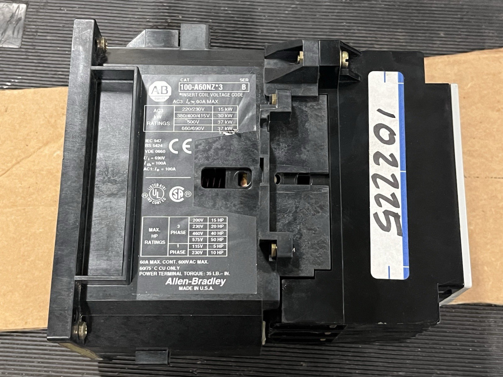 Allen-Bradley 100-A60NZ*3 Contactor Series B 3 Pole 60A 600VAC Max + 100-GA01