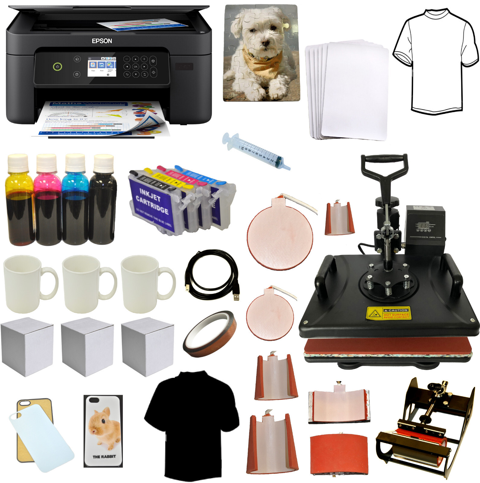 8in1 Combo Heat Press Wireles Sublimation Ink Printer Tshirts Mug Startup Bundle