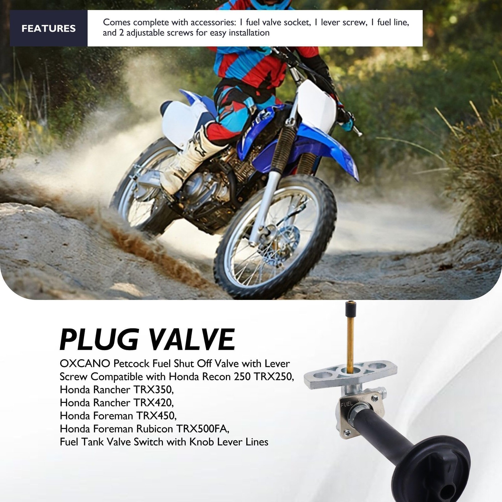 Fuel Cock Petcock with Lever Assy with Honda TRX250 TRX350 TRX400 TRX420 TRX4…