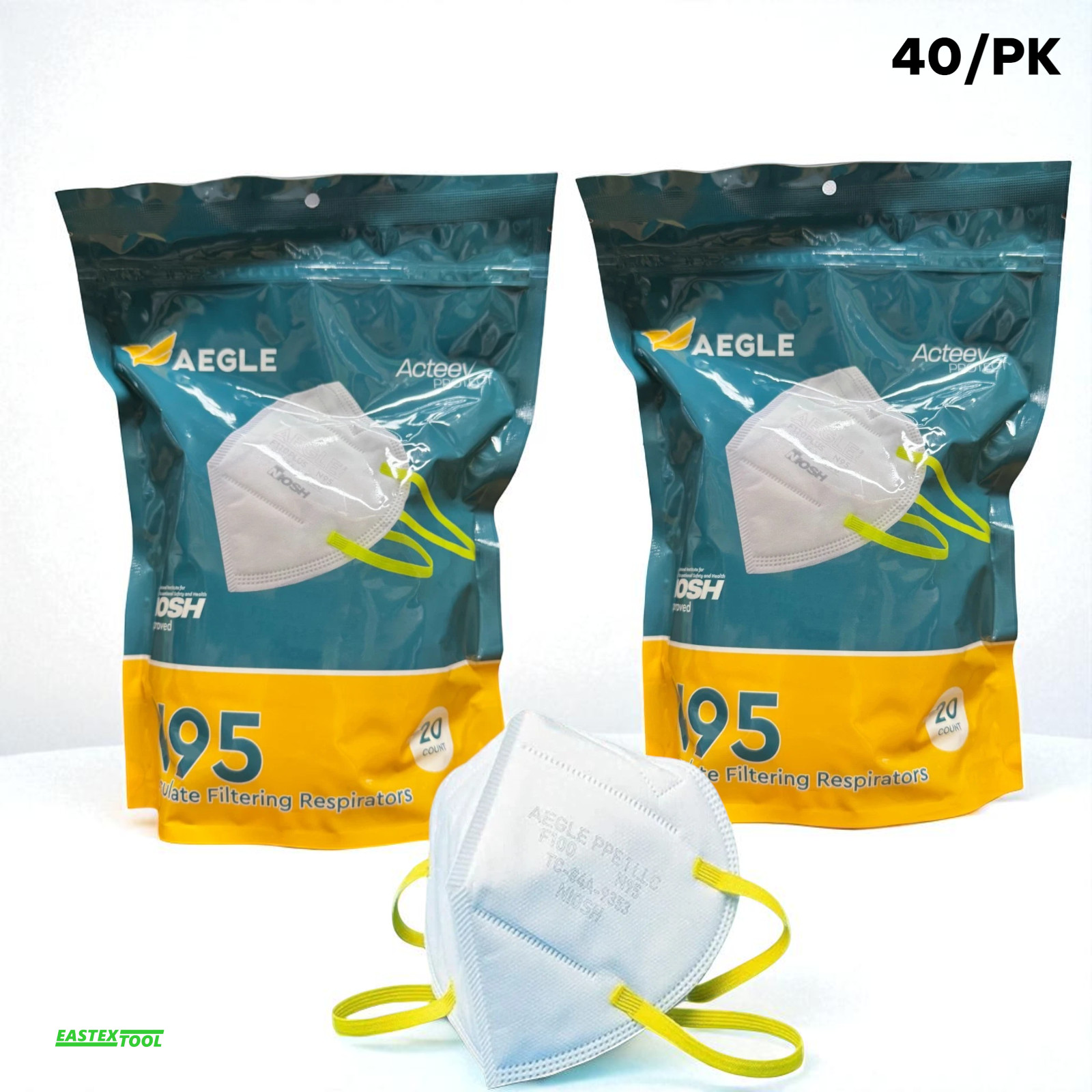 AEGLE N95 FOLDABLE RESPIRATOR CDC / NIOSH APPROVED EASY BREATH 40/PK