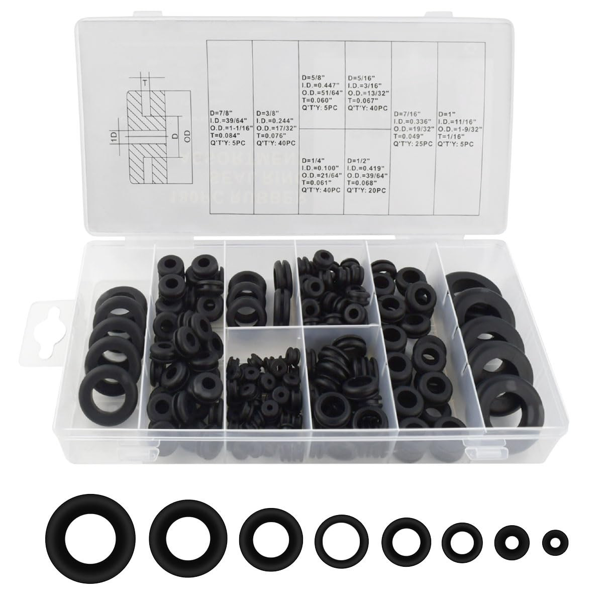 180-Piece Assorted Rubber Grommet Kit for Automotive Wiring and Plugs