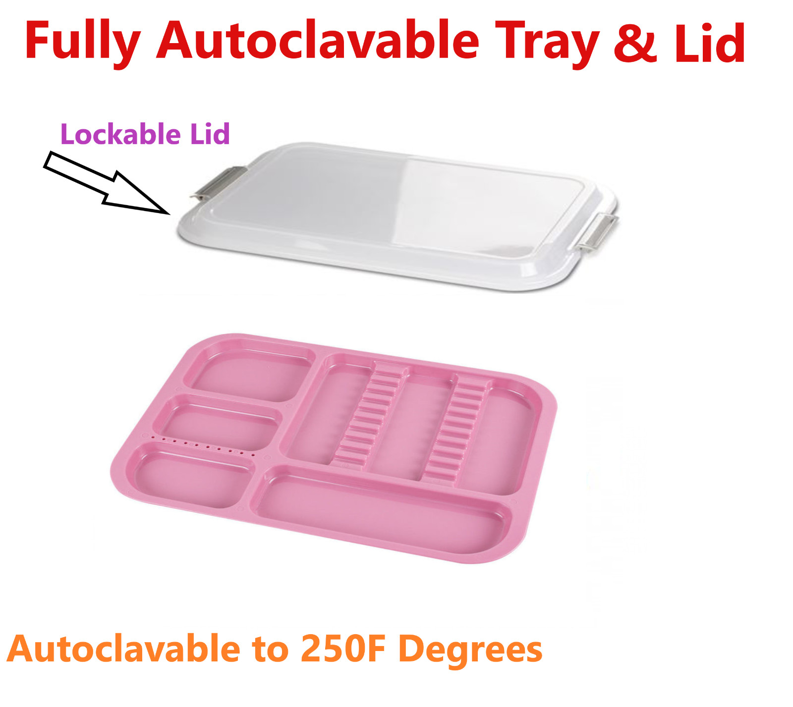 Dental SetUp Trays Divided B (Ritter) Tray, Autoclavable Tray with Lockable Lid