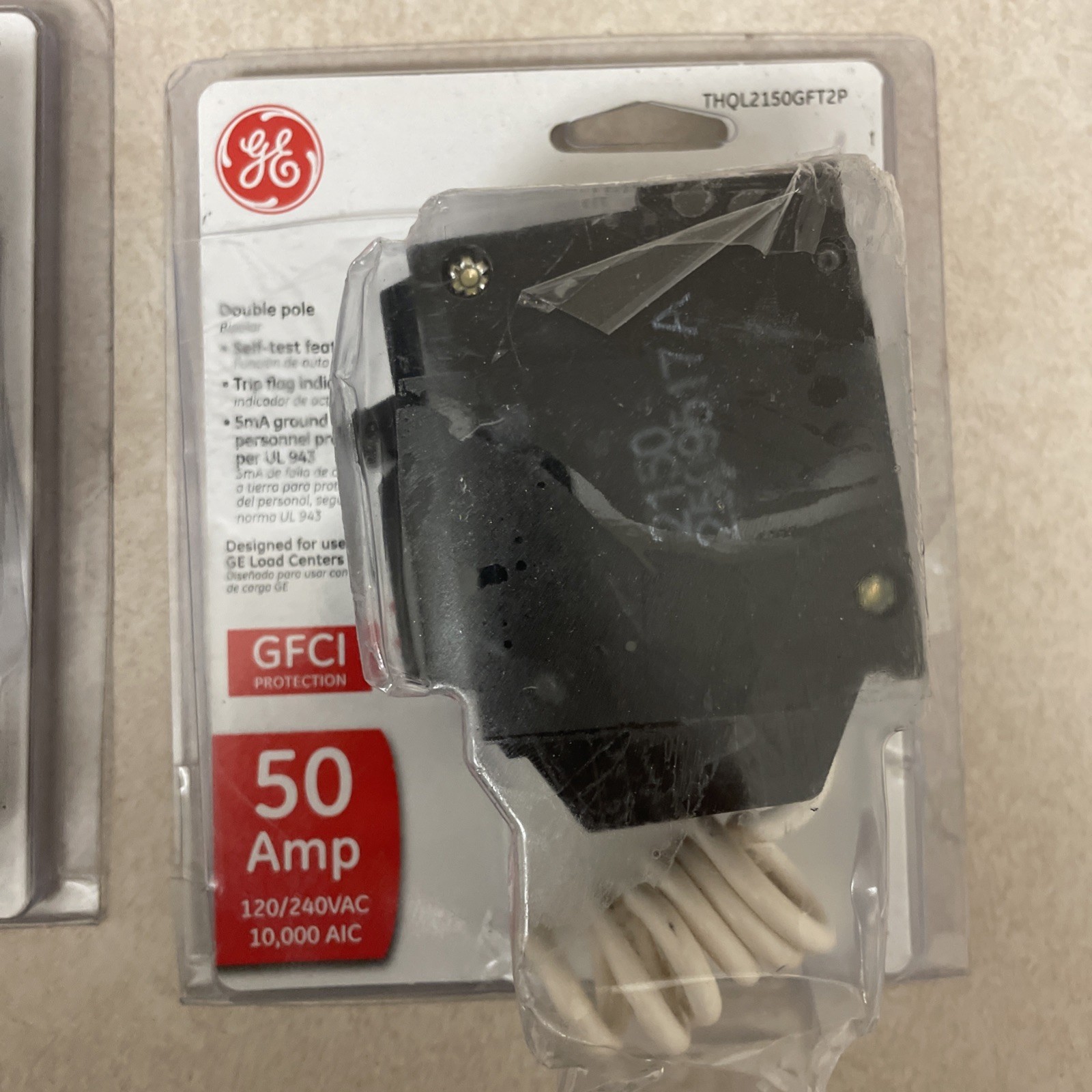 (2) GE Ground Fault Circuit Breaker THQL2150GFT2P 50A Double Pole 120/240 VAC