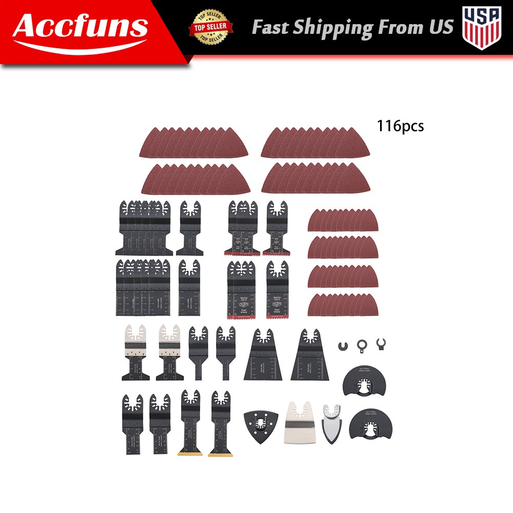 116 Pieces Oscillating Saw Blades Cutting and Sandpaper Multitool Blades Kit