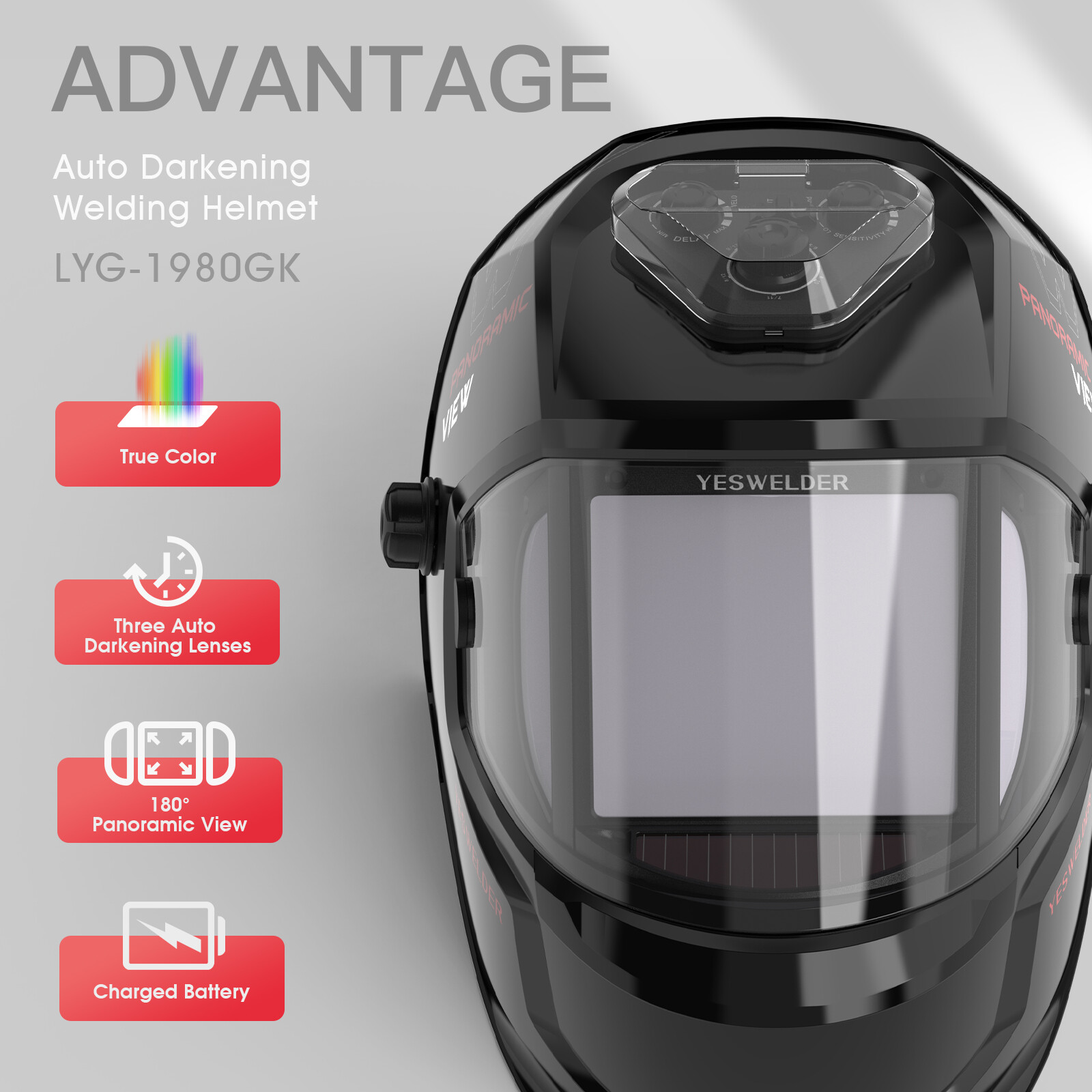 Auto Darkening Welding Helmet, Large Viewing True Color 6 Arc Sensor Welder Mask
