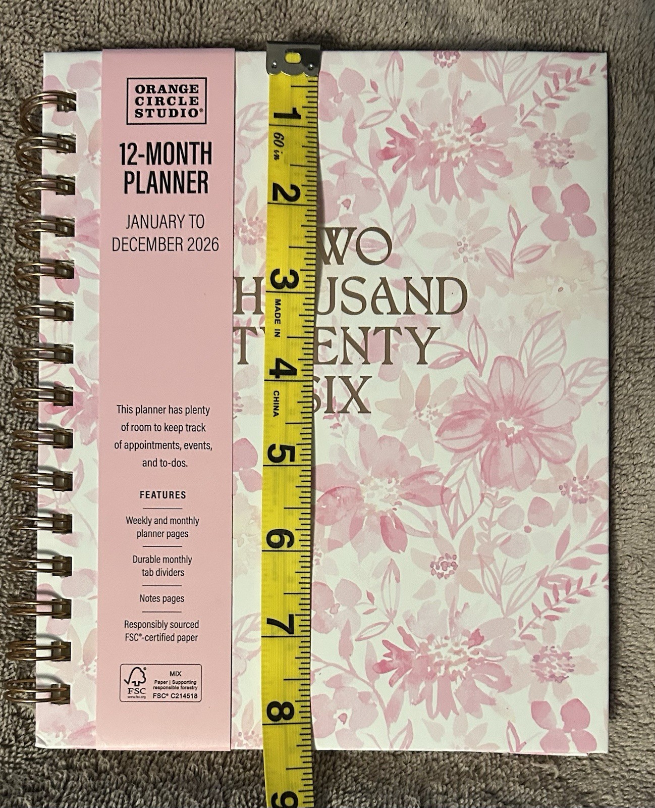 Orange Circle Studio 2026 12-Month Weekly/Monthly Planner Pink Floral Spiral