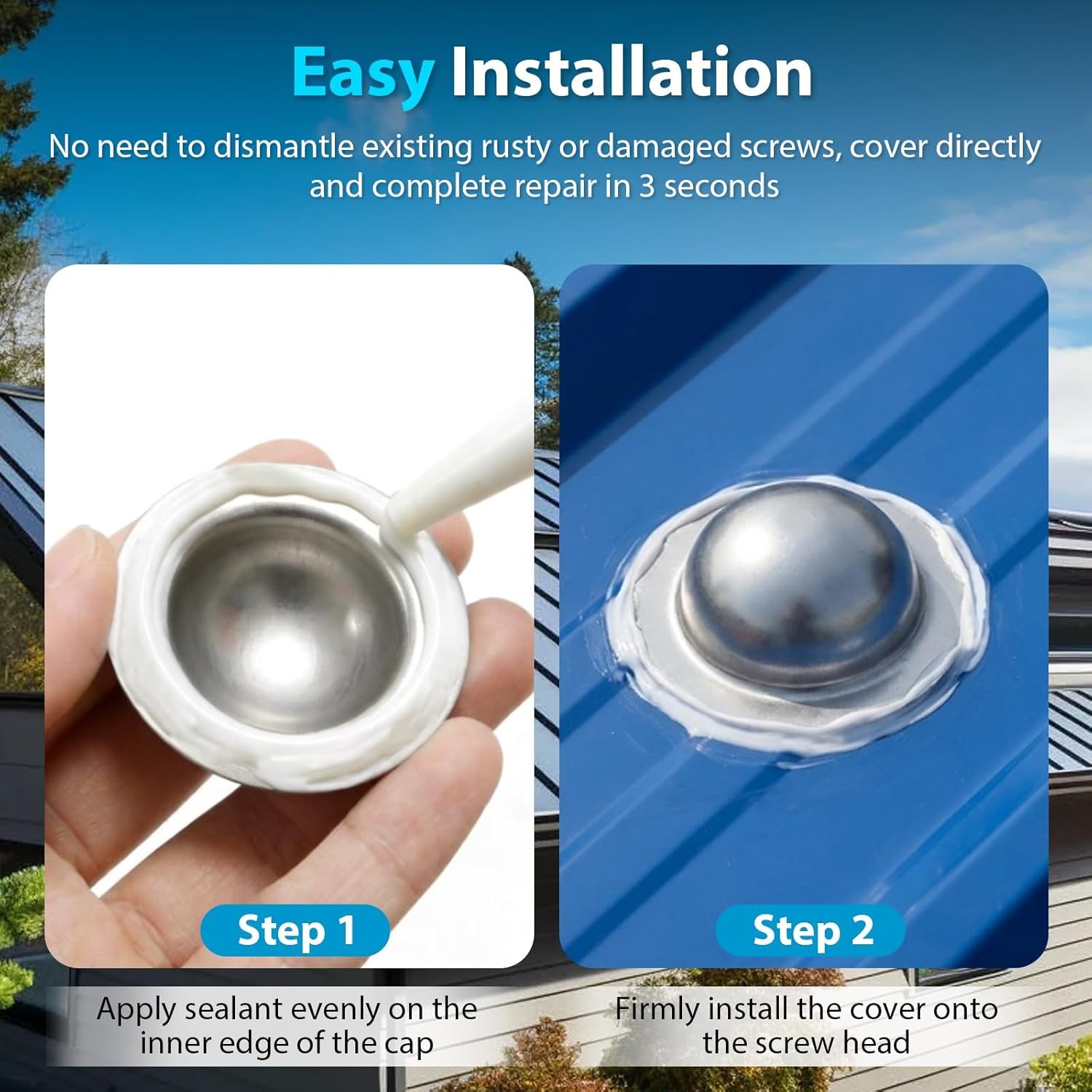 Stainless Steel Roofing Screw Caps for Roof Leak Repair,Directly Cover ,250 Pcs