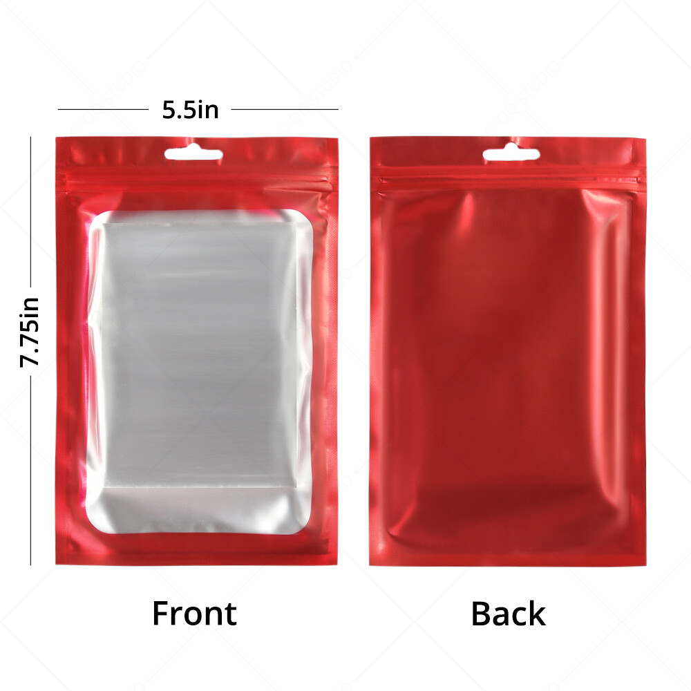 5.5×7.75in Red Matte Foil Mylar Flat Zip Lock Pouch Bag w/ Window&Desiccant R07
