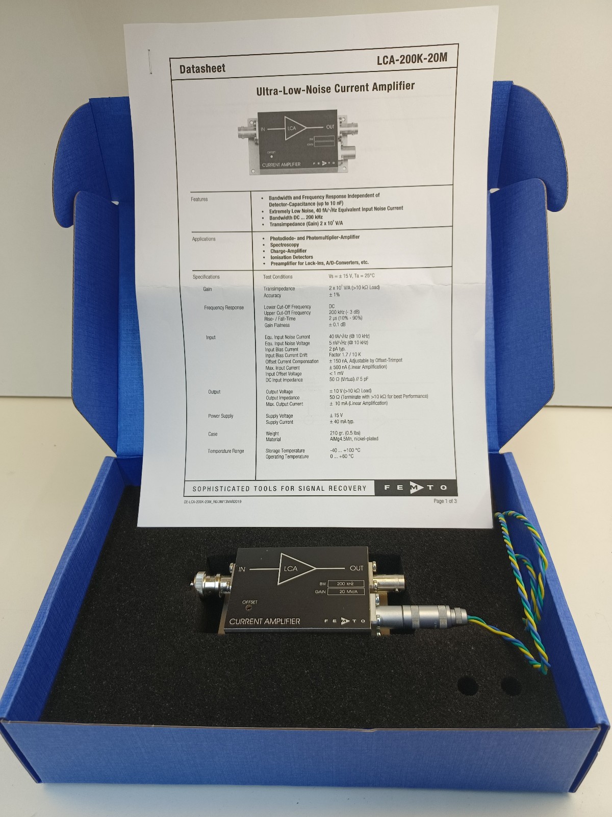FEMTO LCA-200K-20M Ultra Low Noise current Amplifier, made in Germany