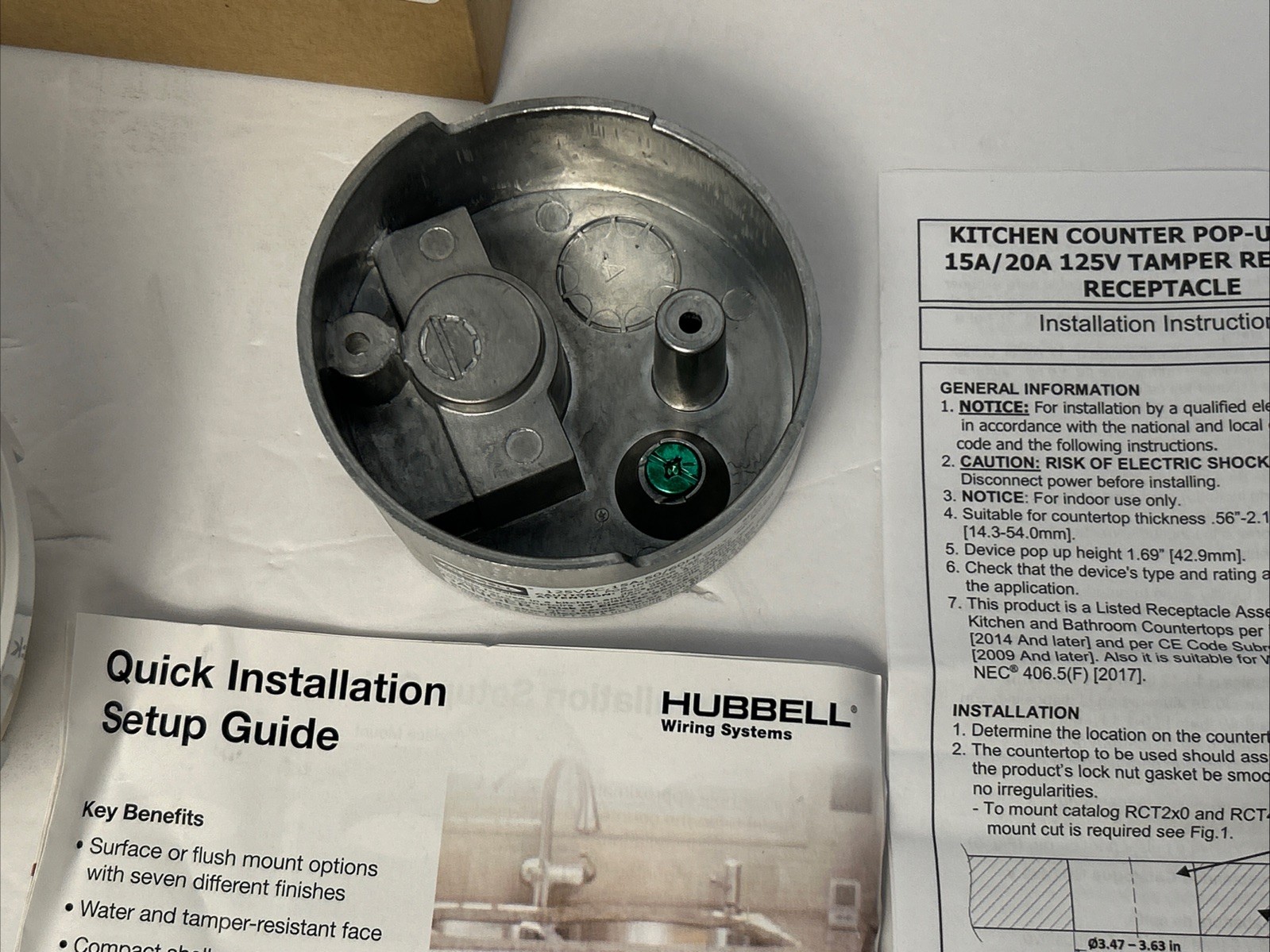 Hubbell RCT200NI Kitchen Counter Receptacle 15A 125V Flush Mount Nickel New Open