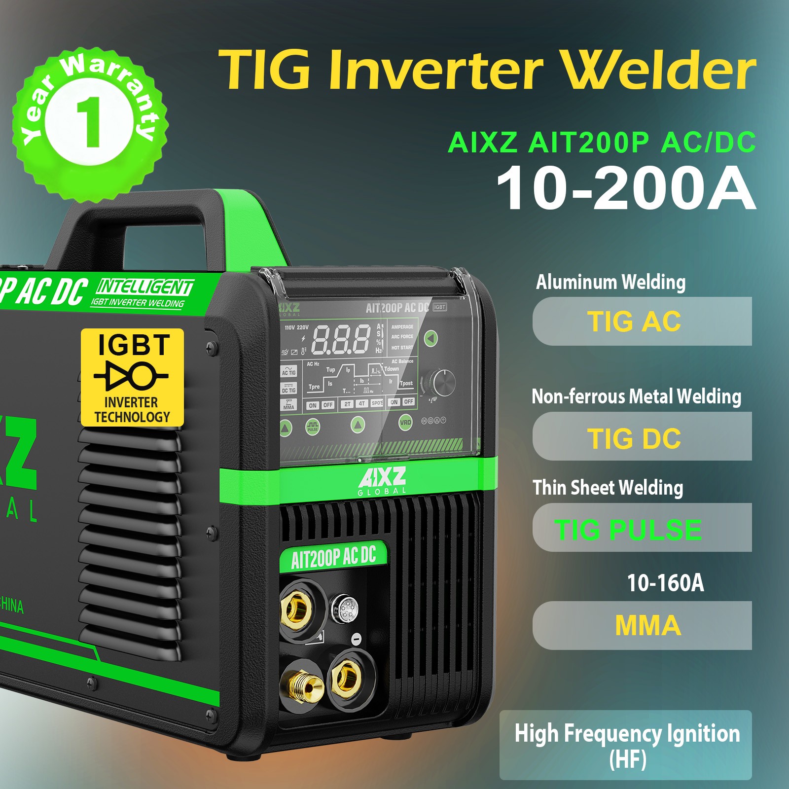 5in1 AC DC TIG Welding Machine 200Amp 110V/230V Pulse Aluminium TIG STICK Welder