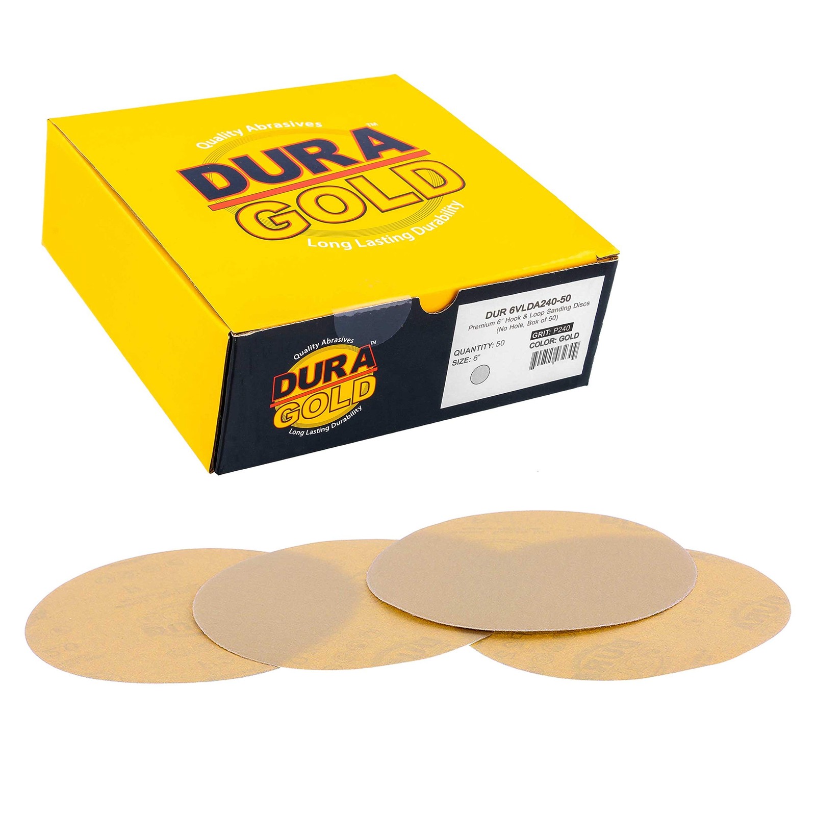Dura-Gold Premium 240 Grit 6″ Gold Sandpaper Discs, No Hole Pattern Dustless,…