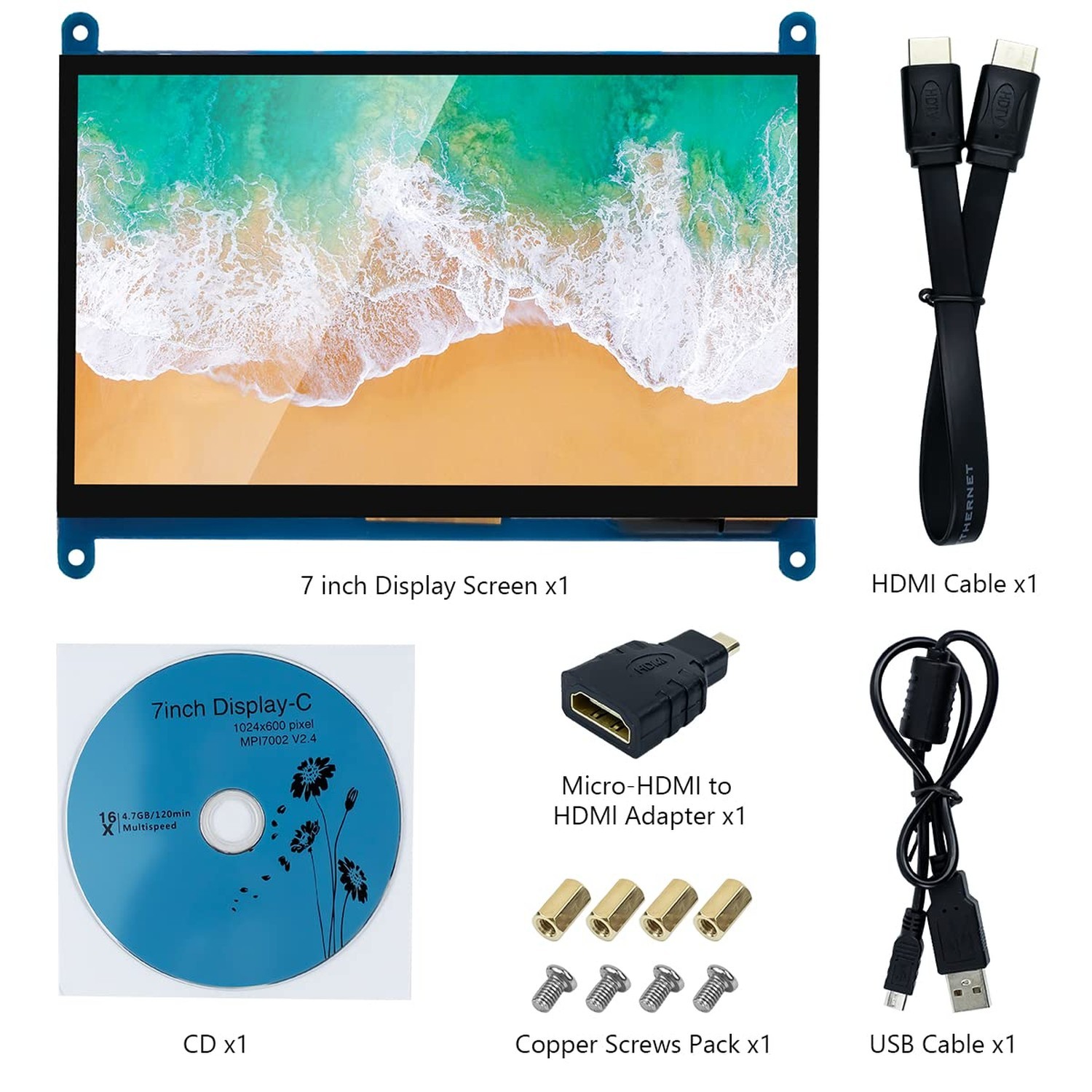 Hosyond 7 Inch IPS LCD Touch Screen Display Panel 1024×600 Capacitive Scree