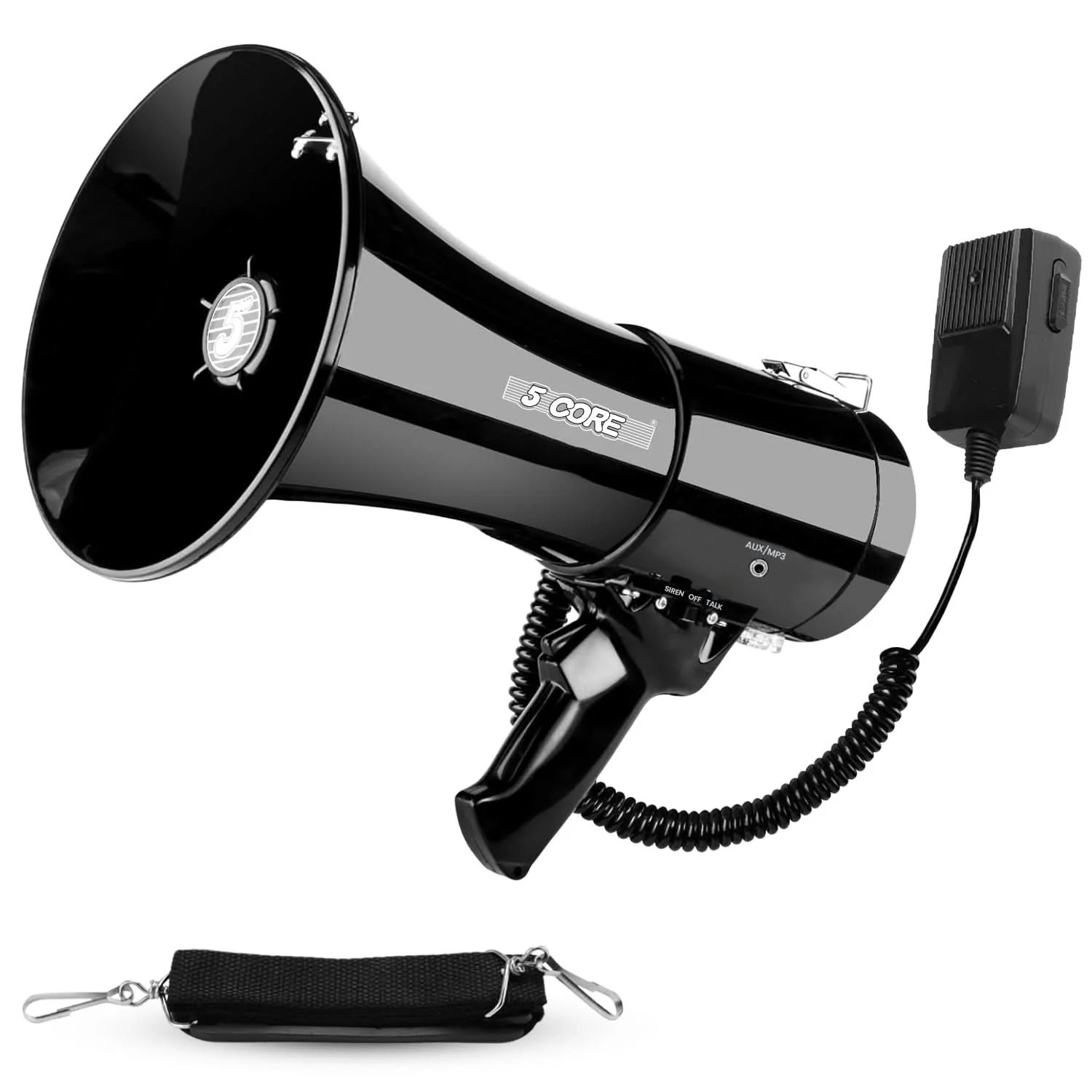 5 Core Megaphone Bullhorn 50W Speaker w Handheld Mic Shoulder Strap Loud Audio