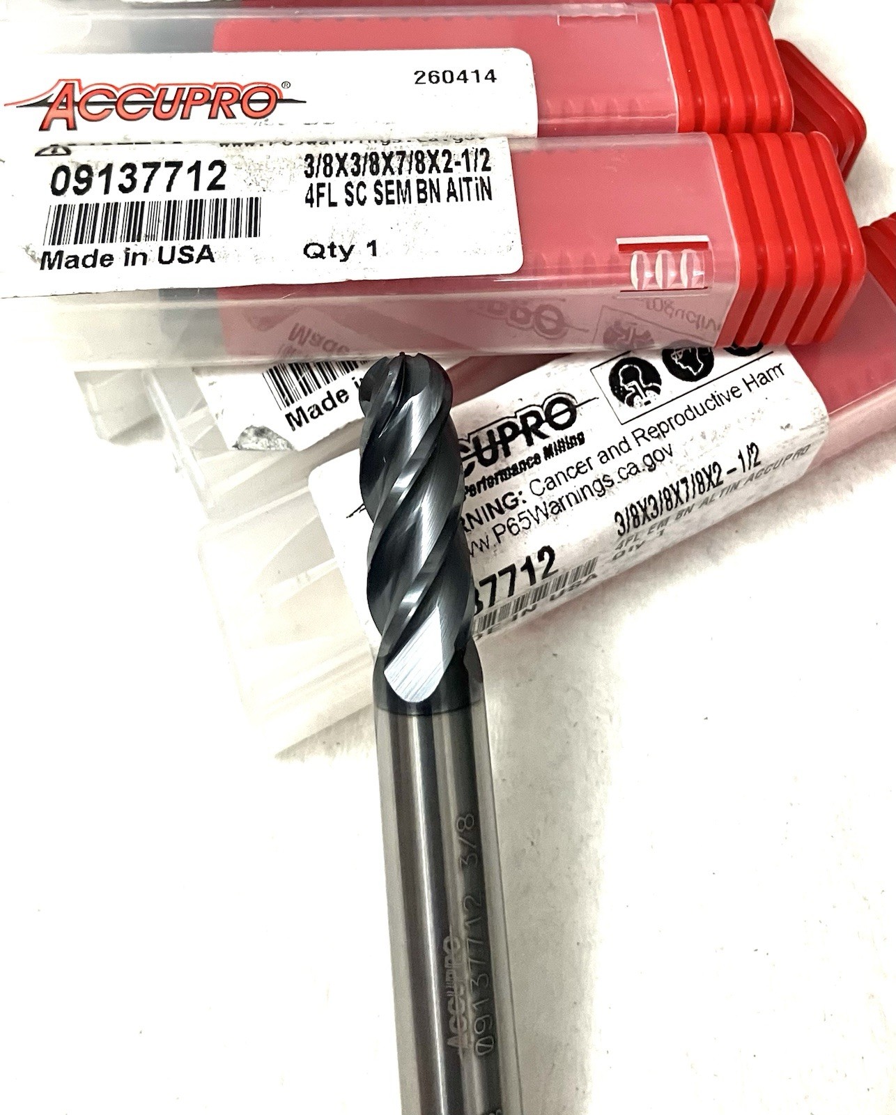 5PC Accupro 09137712 3/8″ 4FL Ball Nose End Mill Solid Carbide AlTiN NEW