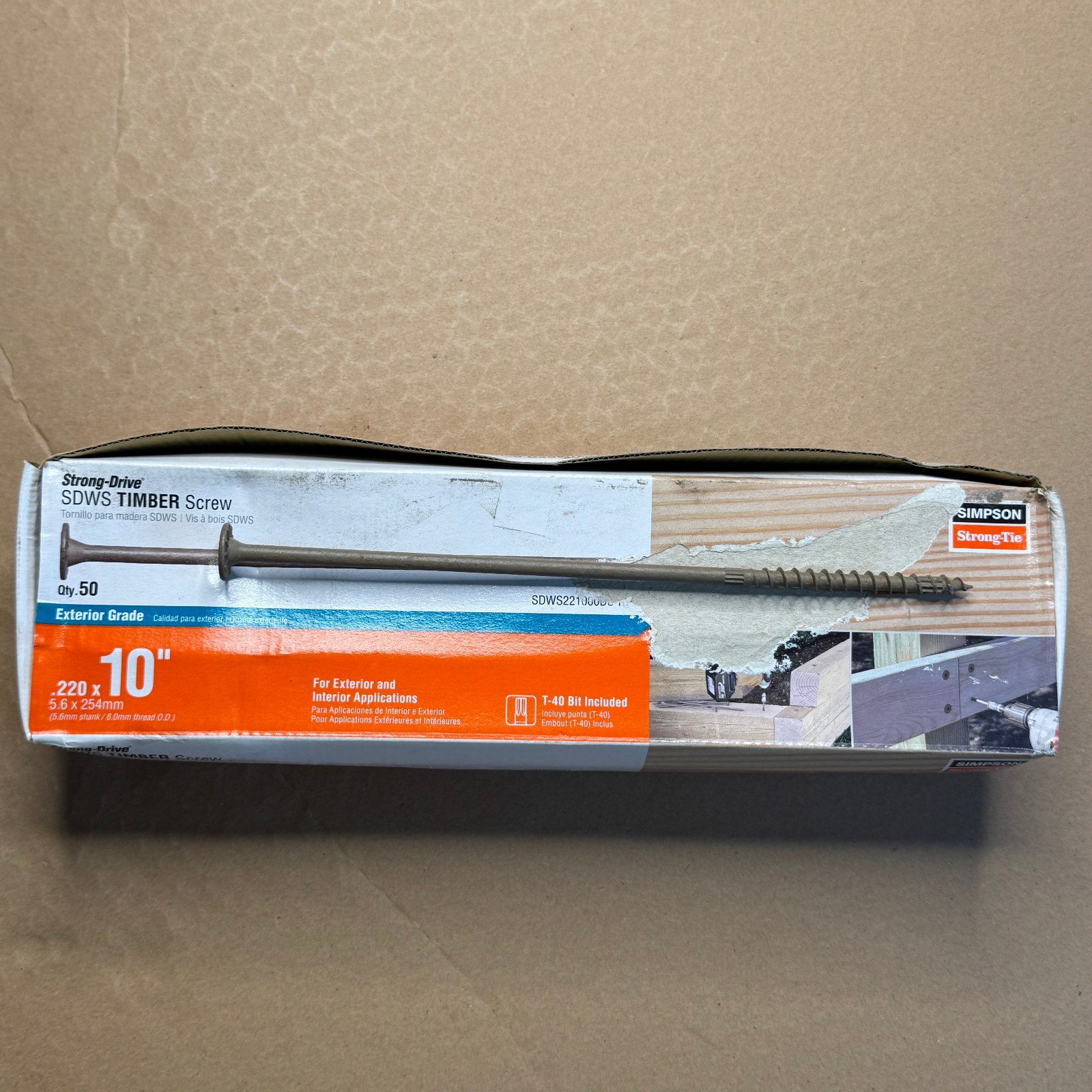 50 Qty Strong Drive SDWS TIMBER Screw Exterior Grade 0.220 x 10 in. T40 Bit