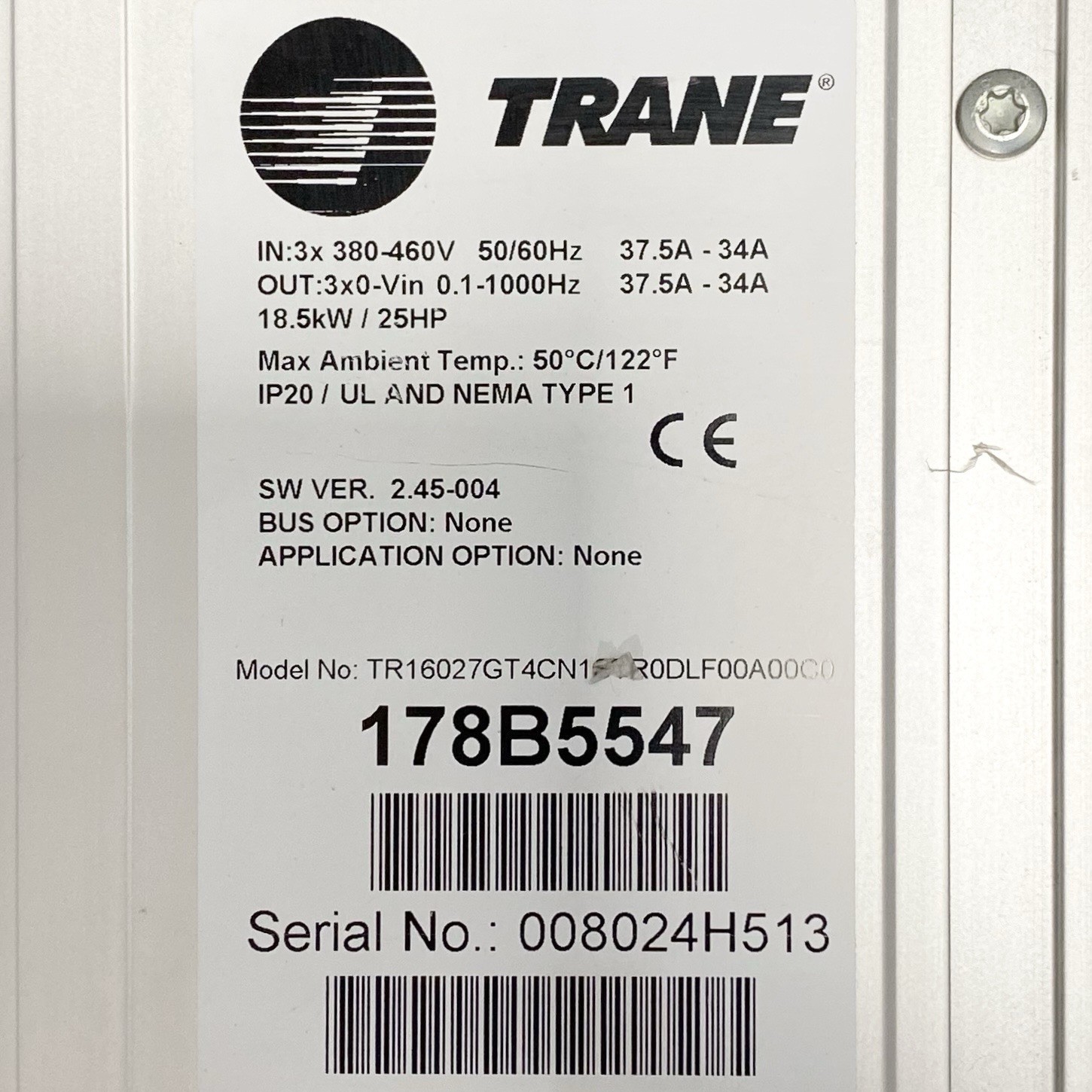 Trane Danfoss 178B5547 TR16027GT4CN1S 25Hp 460V AC Drive