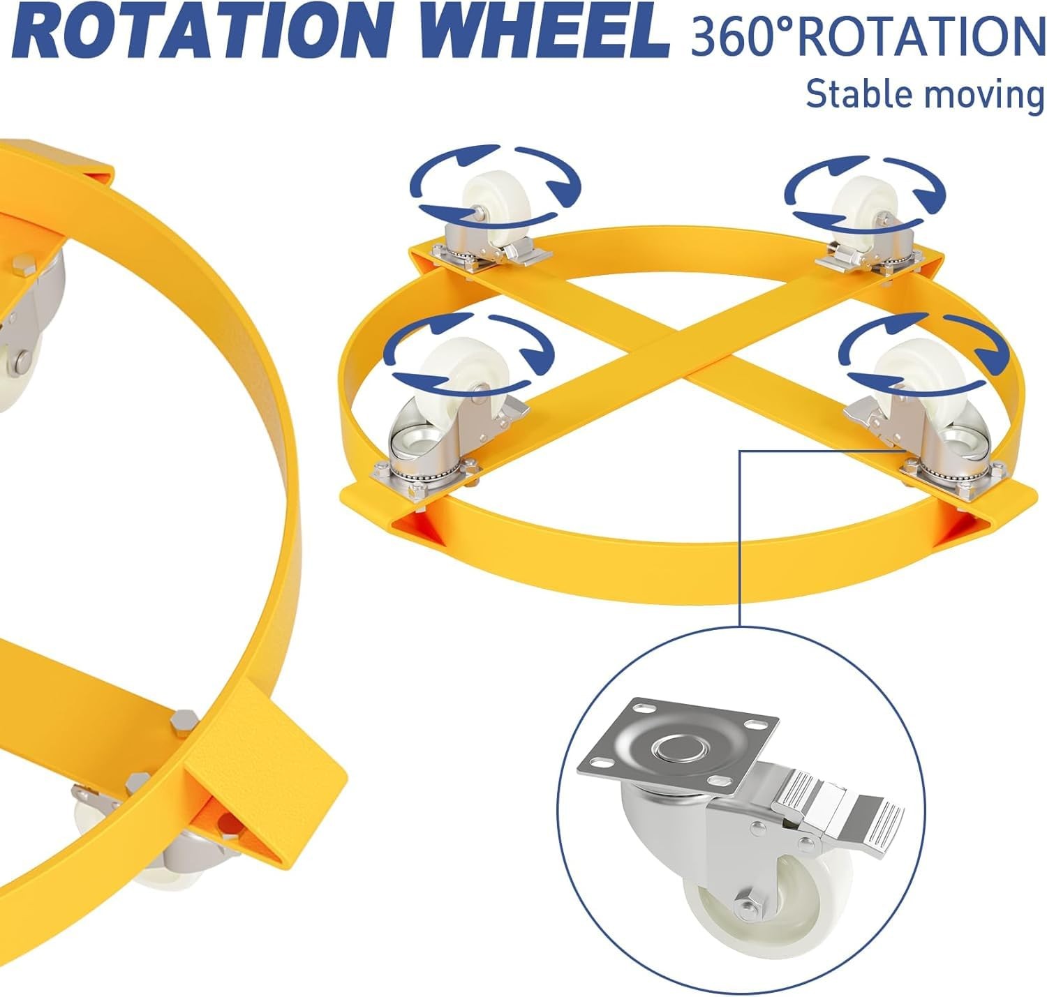 1X 55 Gallon Drum Dolly Barrel Dolly Carts Drum Dolly With Swivel Casters Yellow