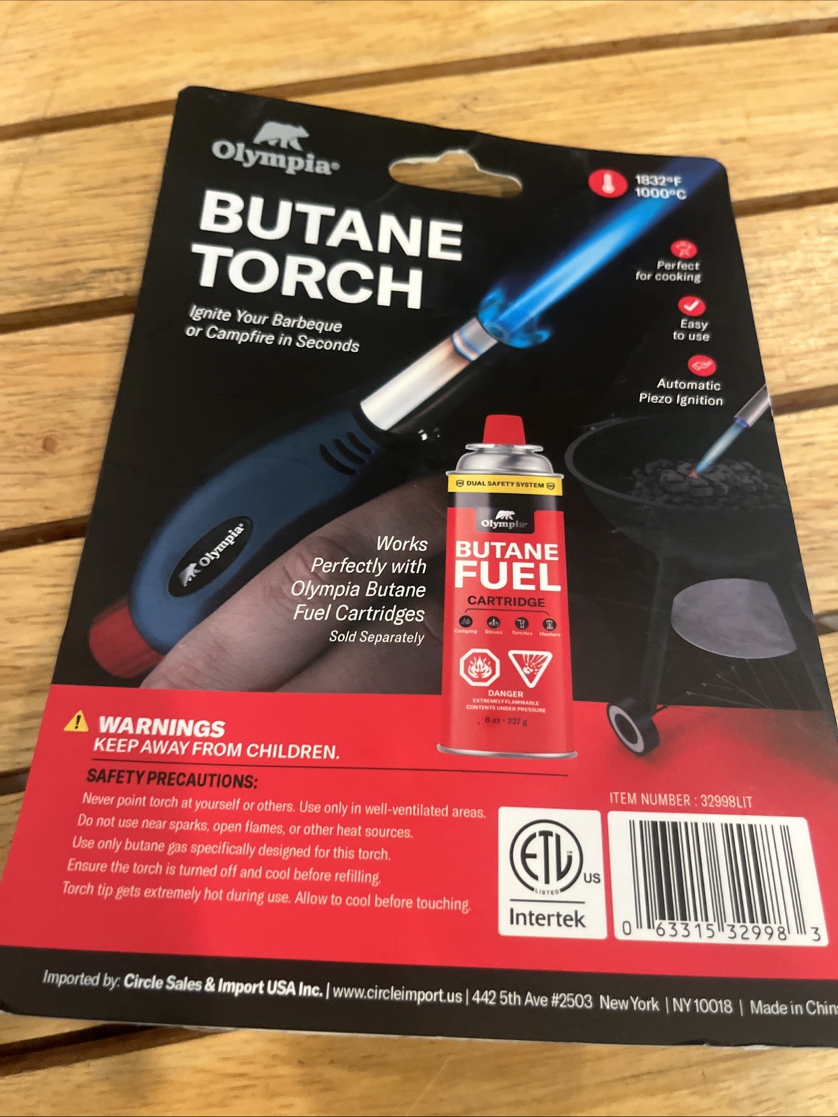 Olympia Outdoor Butane Torch Adjustable Flame 8oz Reusable Design