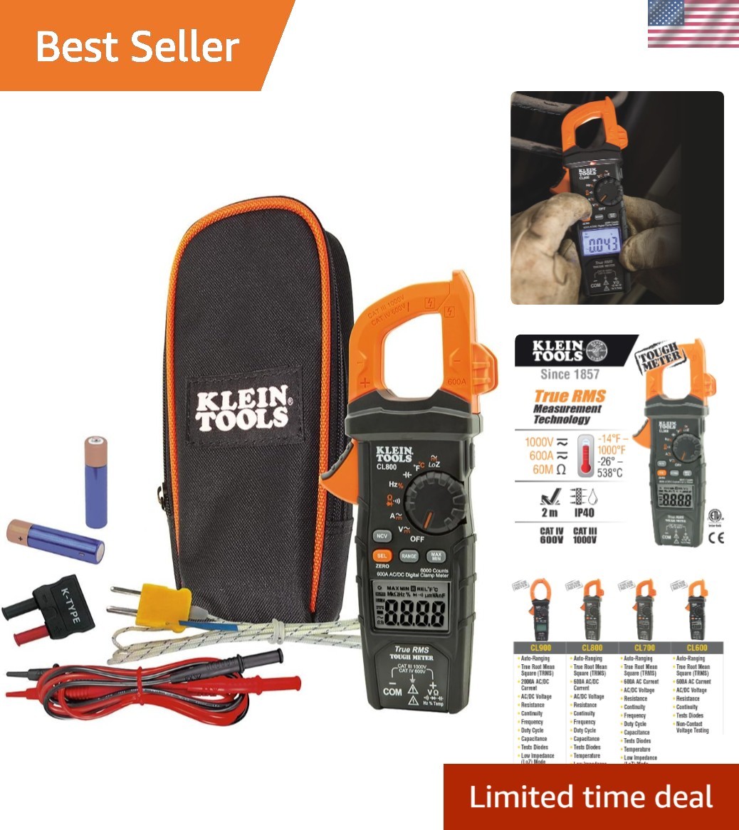 Heavy-Duty 1000V Digital Clamp Meter, TRMS 600A AC/DC with Complete Accessories