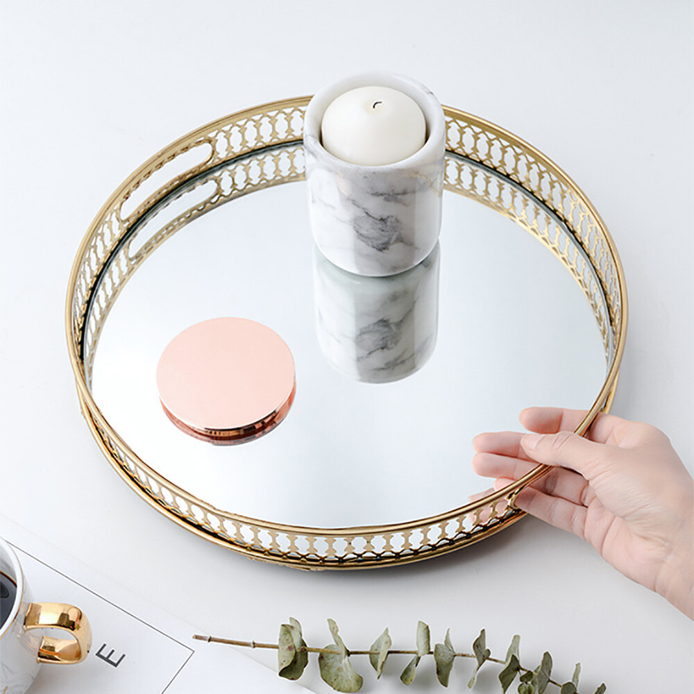 Round Tray Gold Tray Mirrored Decorative Tray For Home Office Living Room