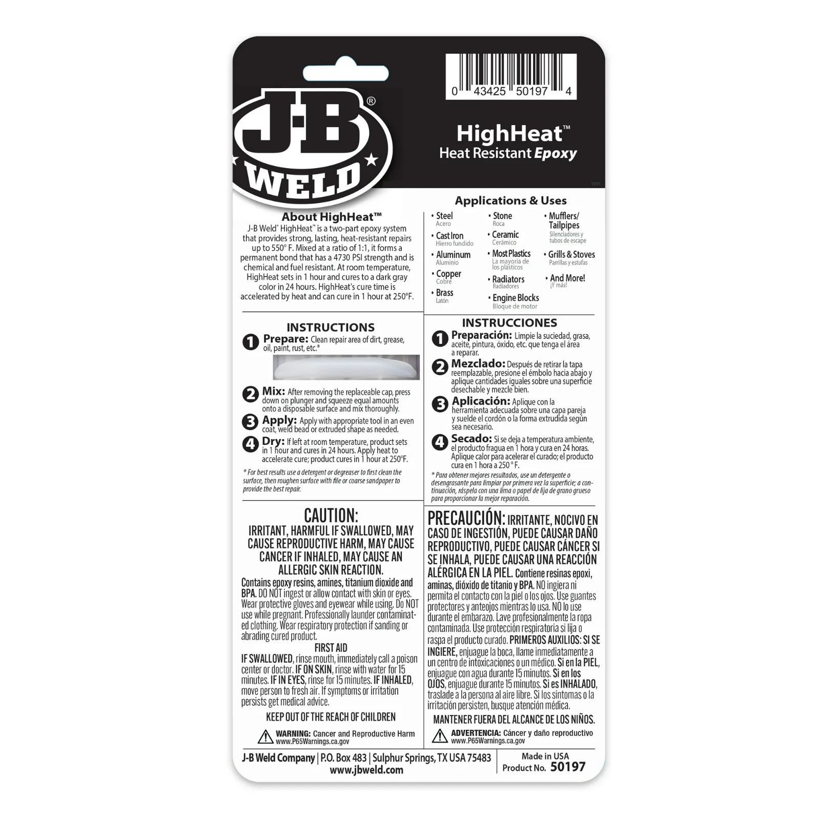 J-B Weld High Heat Epoxy Dark Grey Syringe Heat Resistant Adhesive for Metal