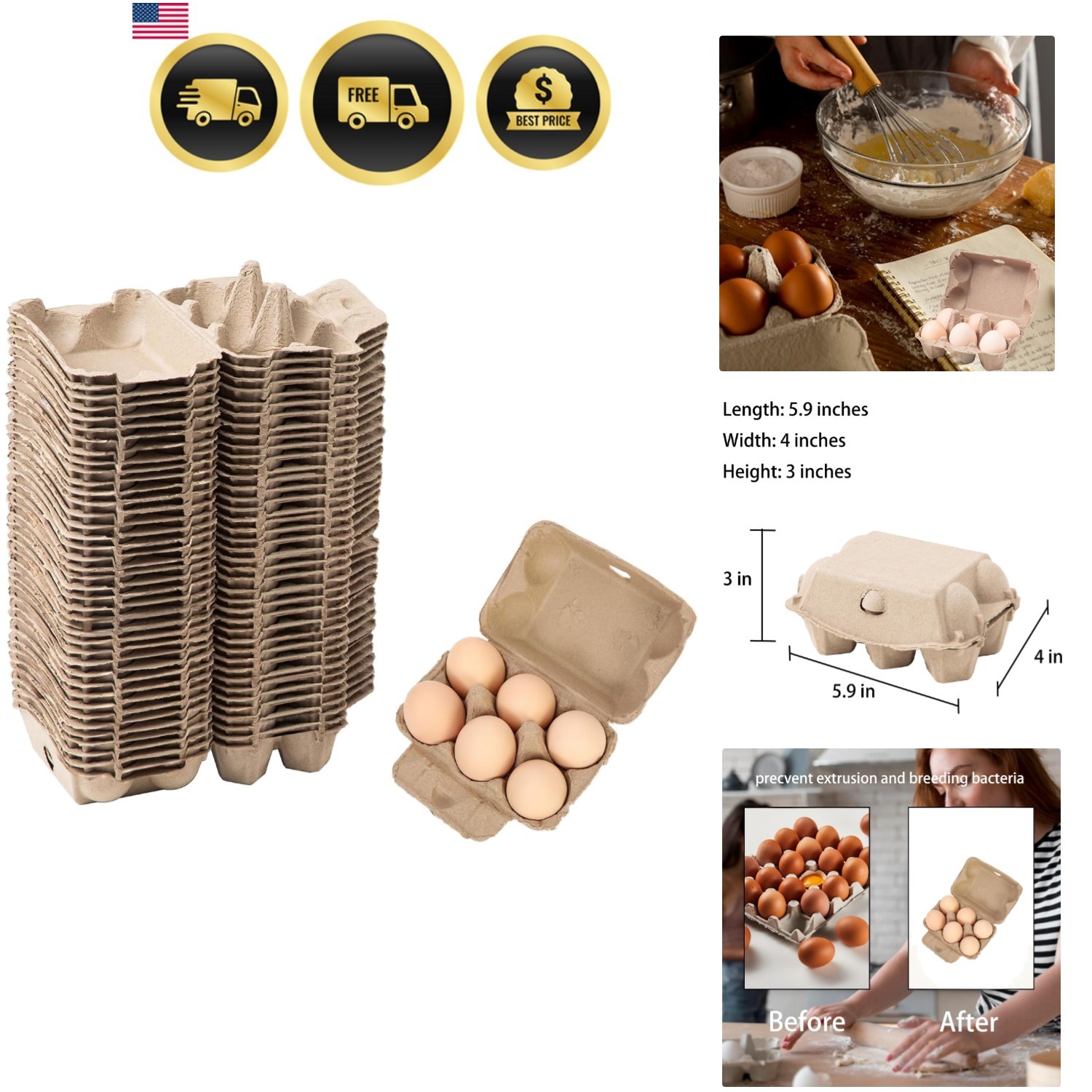 Egg Cartons Bulk 40 Pack Reusable Egg Storage 2×3 Style Biodegradable Durable