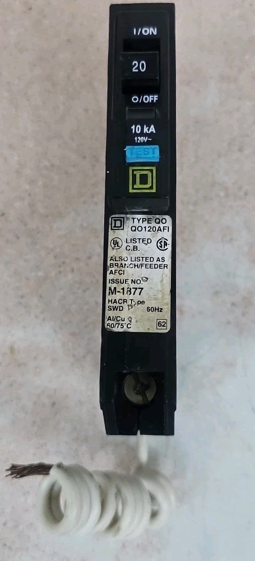 Square D QO120AFI 1 Pole 20 Amp Plug In Arc Fault Interrupter AFCI