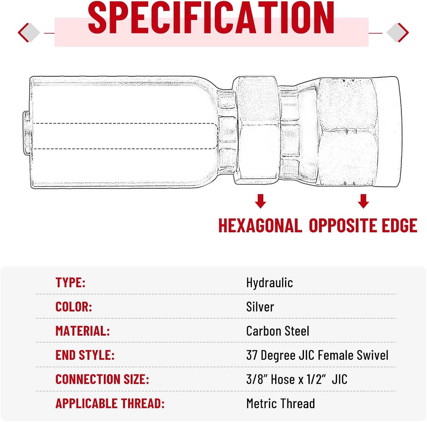 New-12 Pack 3/8″ Hydraulic Hose Fittings, 3/8″ I.D. Hose x 1/2″ JIC 37° Female