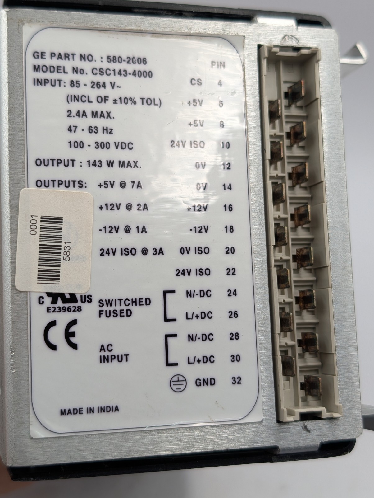 GE 580 2006 High Voltage D20 PS AC/DC High Voltage CSC143-4000 Used Untested
